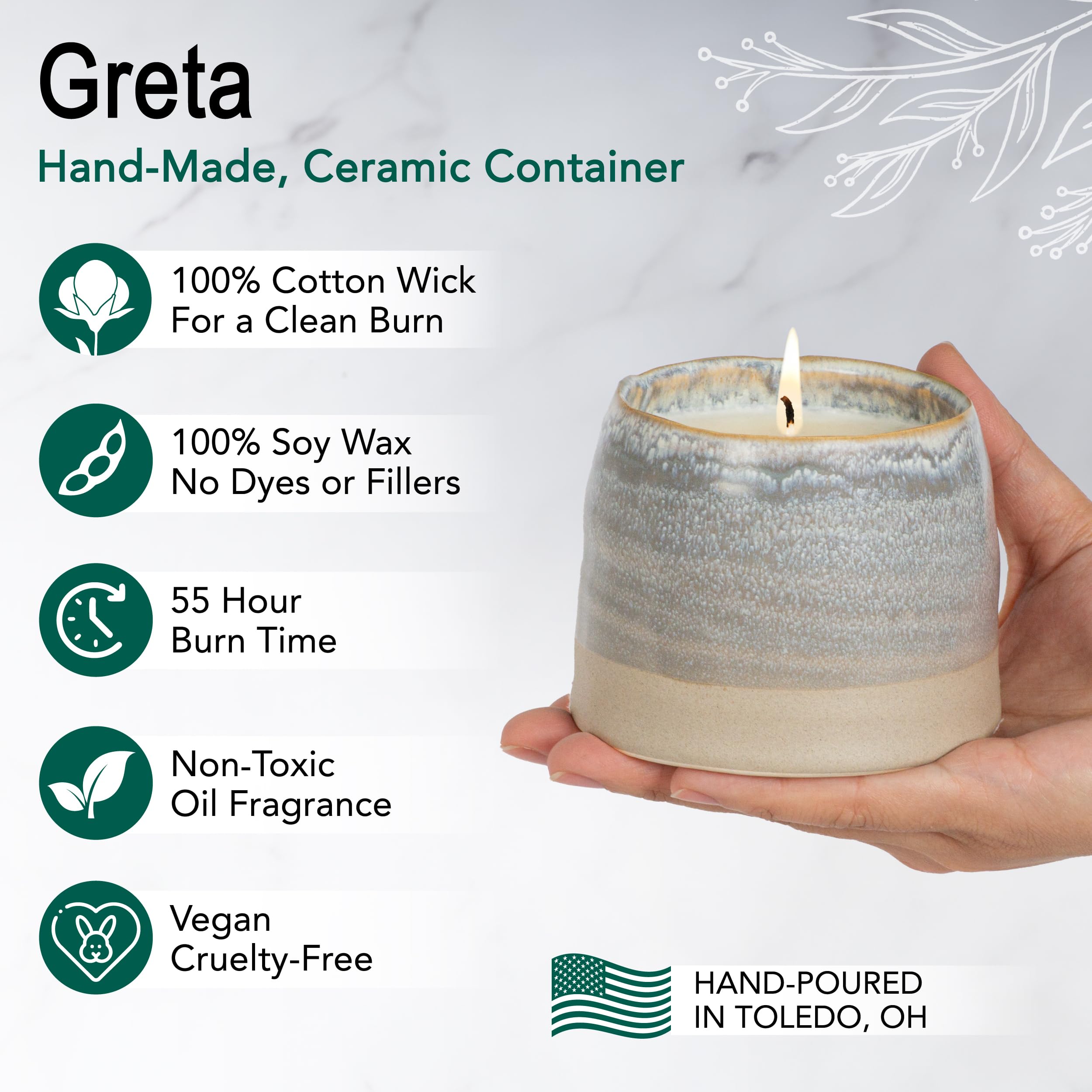 Hyggelight Greta Growing Candle – Apple & Pine, 10oz Soy, Ceramic Pot