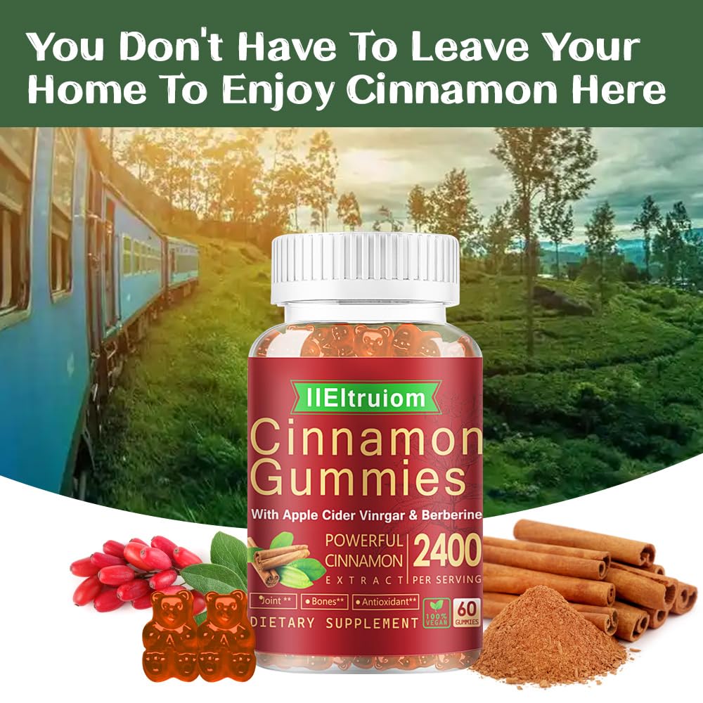 IIEltruiom Ceylon Cinnamon Gummies – 2400mg Cinnamon with Berberine, Turmeric, Apple Cider Vinegar, Bitter Melon, Chromium | 60 Counts