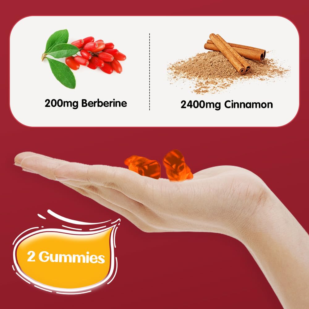IIEltruiom Ceylon Cinnamon Gummies – 2400mg Cinnamon with Berberine, Turmeric, Apple Cider Vinegar, Bitter Melon, Chromium | 60 Counts