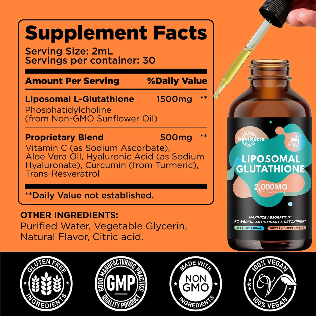 2 Pack Liposomal Glutathione - 2000mg Liquid Drops with Vitamin C, Curcumin & Trans-Resveratrol