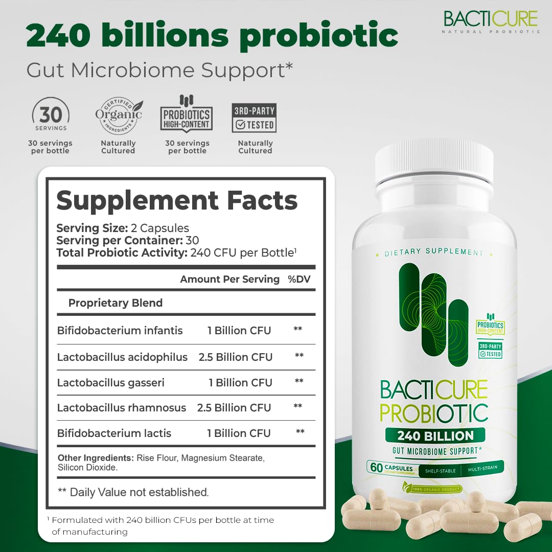 Bacticure Probiotic 120 Capsules | Digestive Health, Women's Wellness & Immune Support