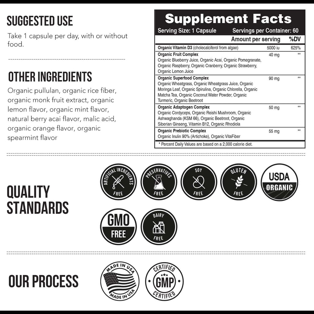Organic Vitamin D3 5000 IU – Vegan Plant-Based Cholecalciferol, 60 Capsules