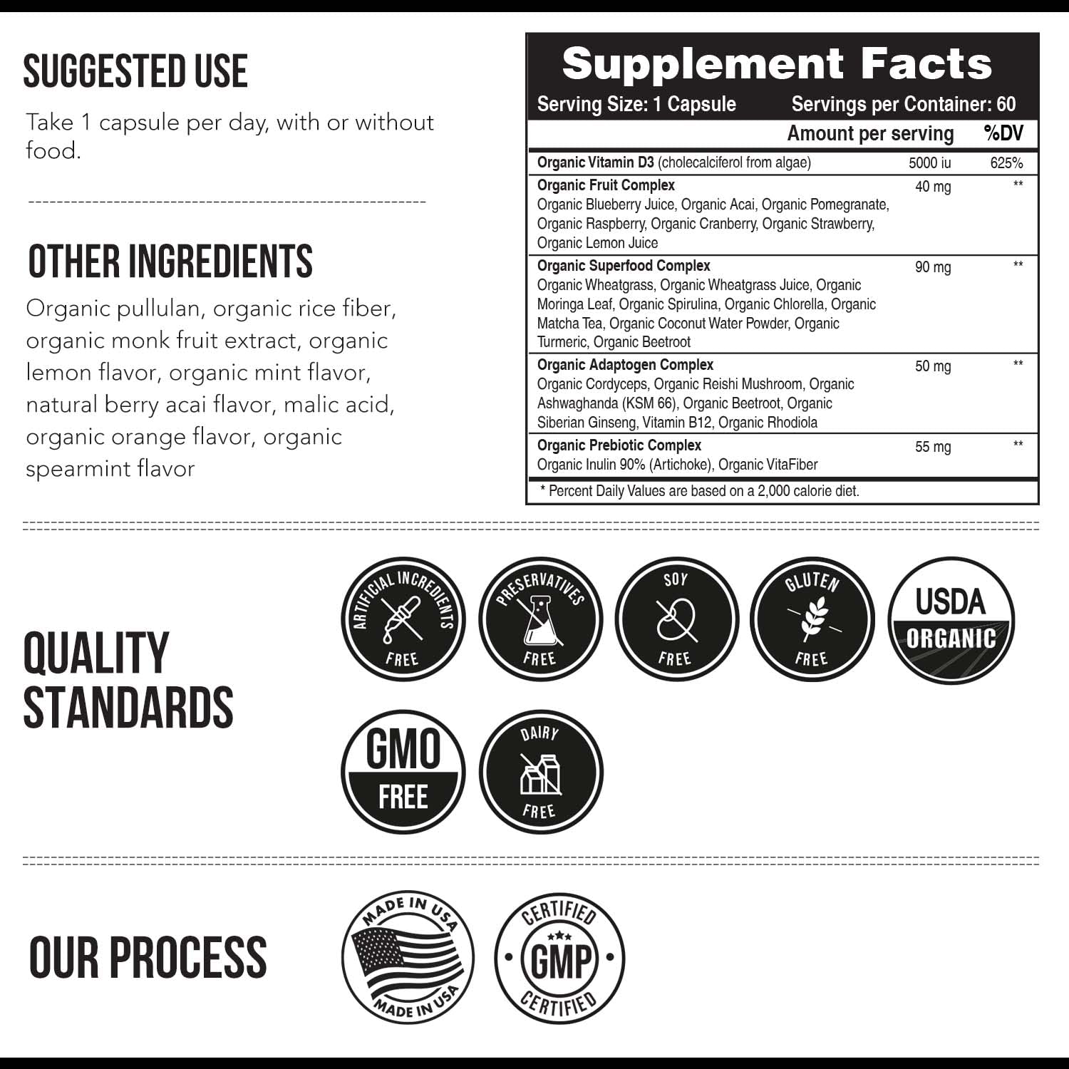 Organic Vitamin D3 5000 IU – Vegan Plant-Based Cholecalciferol, 60 Capsules