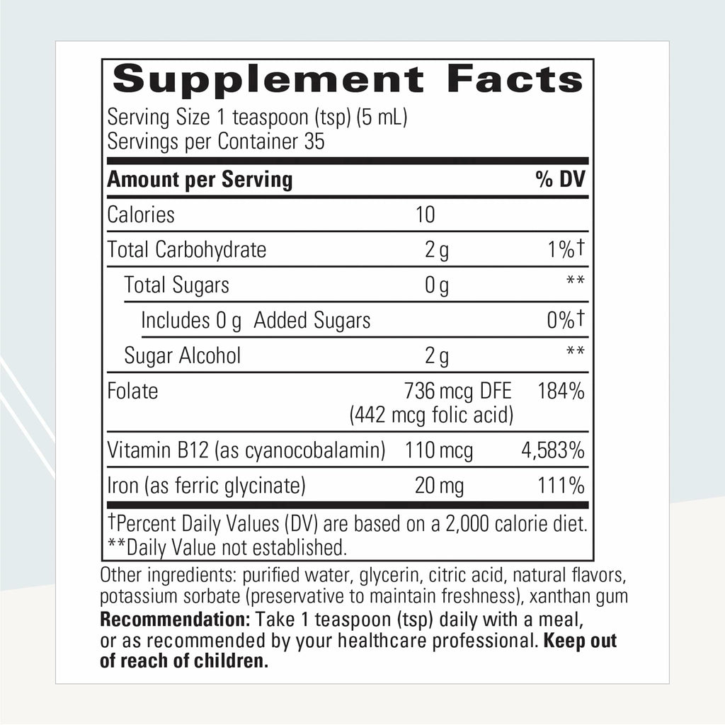Integrative Therapeutics Liquid Iron with B12 & Folate | Apple Cinnamon | Gluten & Dairy-Free | 6 oz