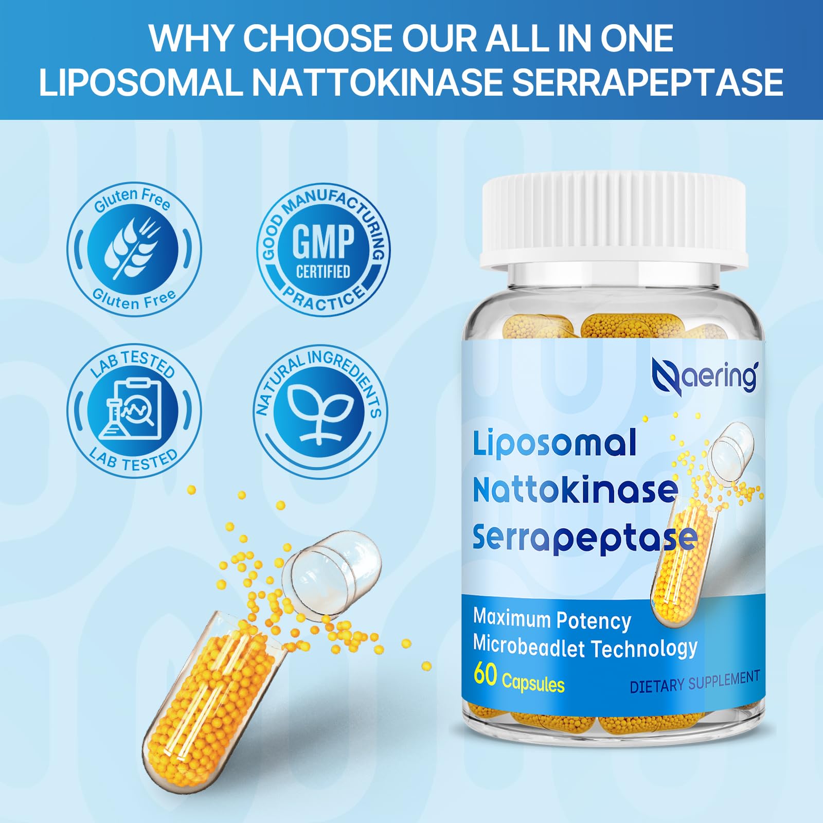 Liposomal Nattokinase 12,000 FU & Serrapeptase 360,000 SPU – Enzyme Supplement (60 Capsules)