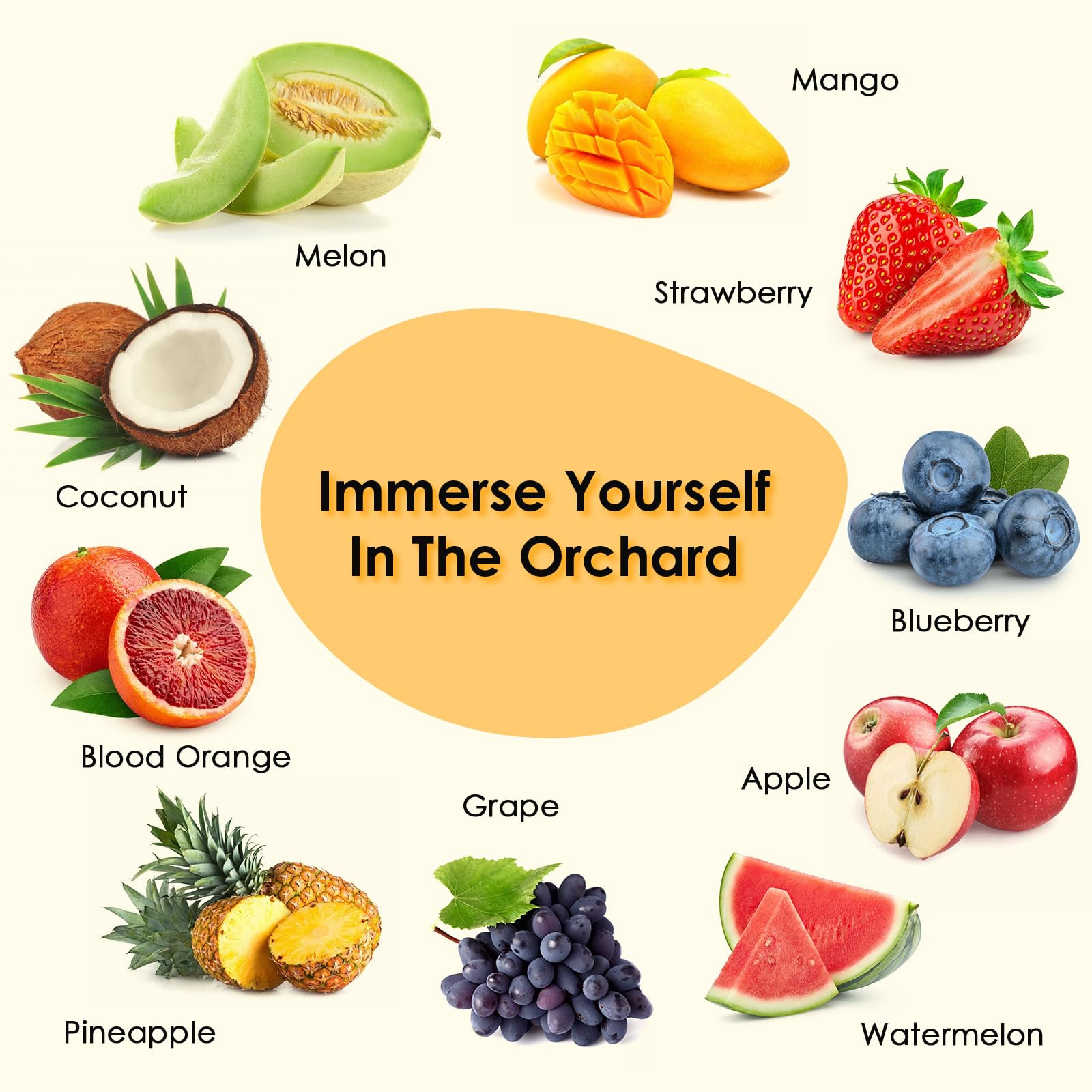 Fruity Fragrance Oil Set 5ml x10 – INWICOPH Premium Essential Oils for Candle & Soap Making (Blueberry, Strawberry, Mango, Blood Orange, Coconut, Pineapple, Melon, Apple, Watermelon, Grape)