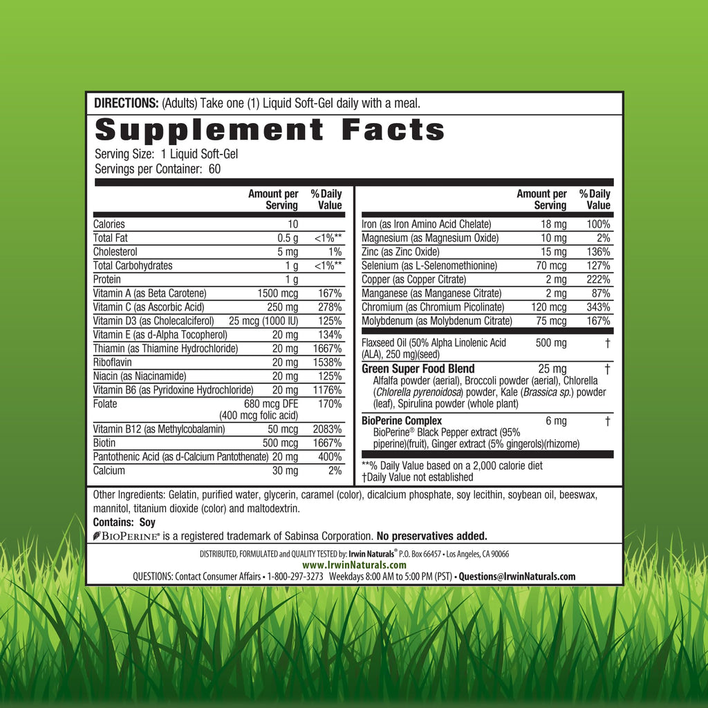 Irwin Naturals Only One Liquid-Gel Multi 60 Softgels | One-Per-Day Multivitamin with Iron
