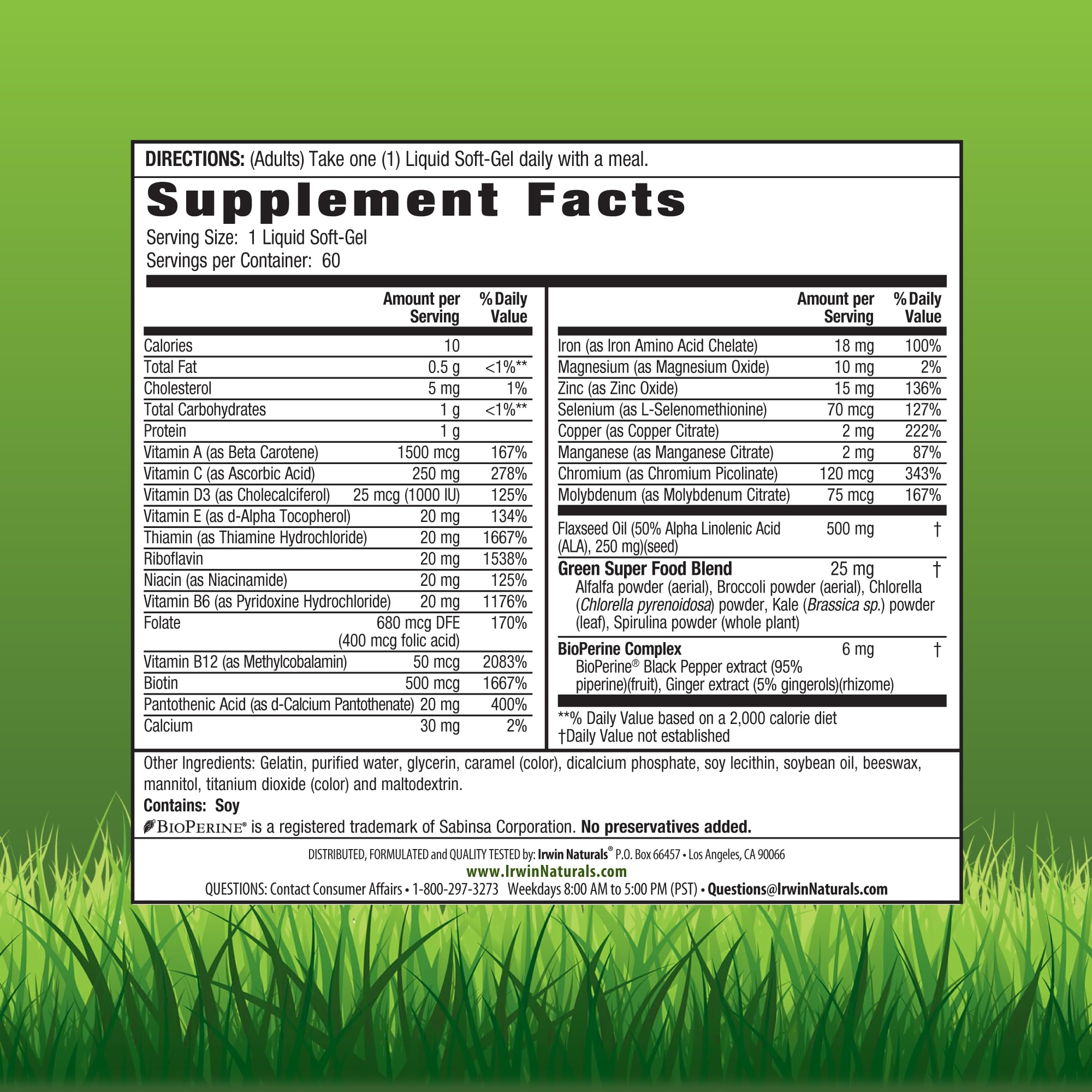 Irwin Naturals Only One Liquid-Gel Multi with Iron - 60 Softgels