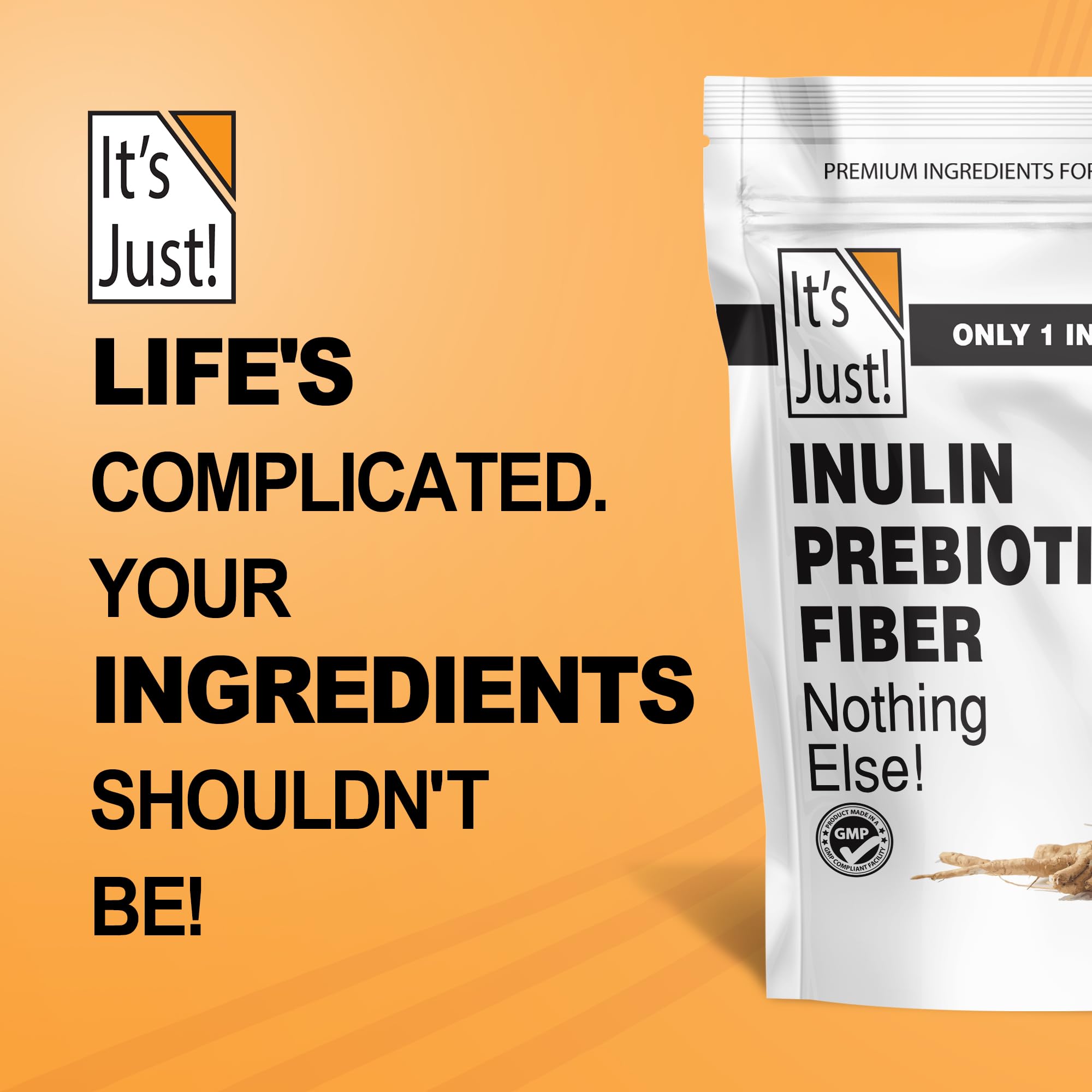 It's Just! Inulin Prebiotic Fiber – Water-Soluble Chicory Root Powder for Gut Health