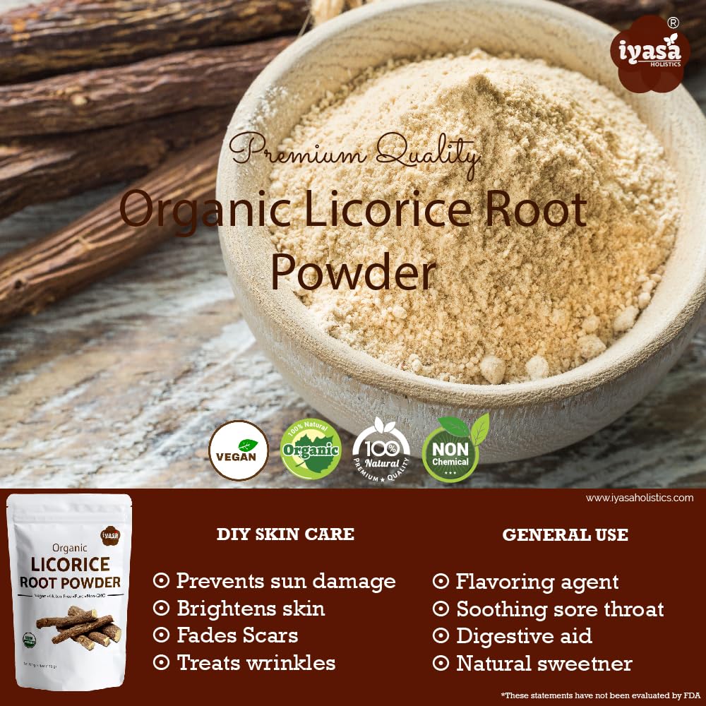 Iyasa Holistics Organic Licorice Root Powder – Mulethi (Glycyrrhiza glabra) 4 oz