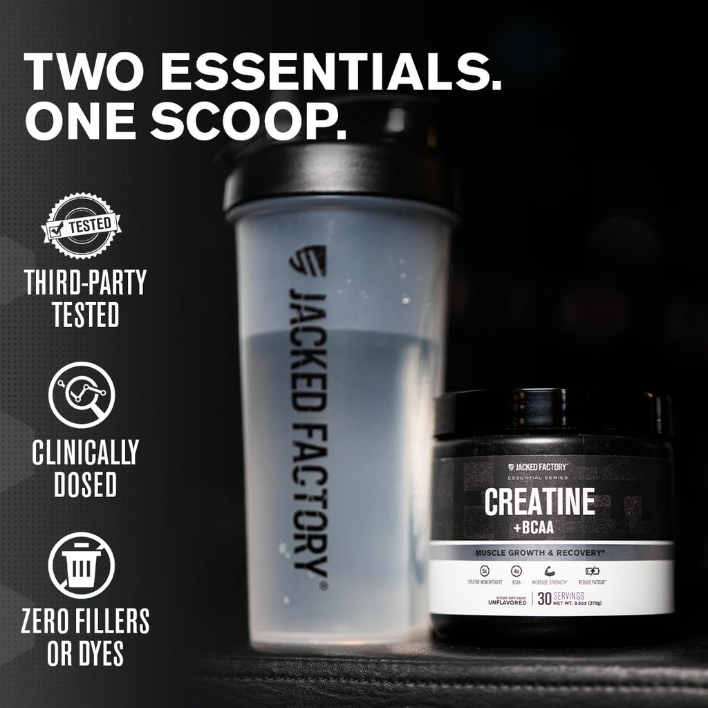 Jacked Factory Creatine + BCAAs – Creatine Monohydrate + BCAA Powder (Blue Raspberry, 30 Servings)