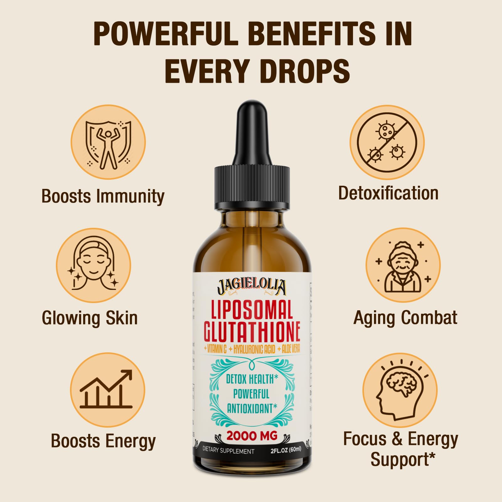 Jagielolia Liposomal Glutathione Liquid 2000MG – Antioxidant Detox & Energy Support