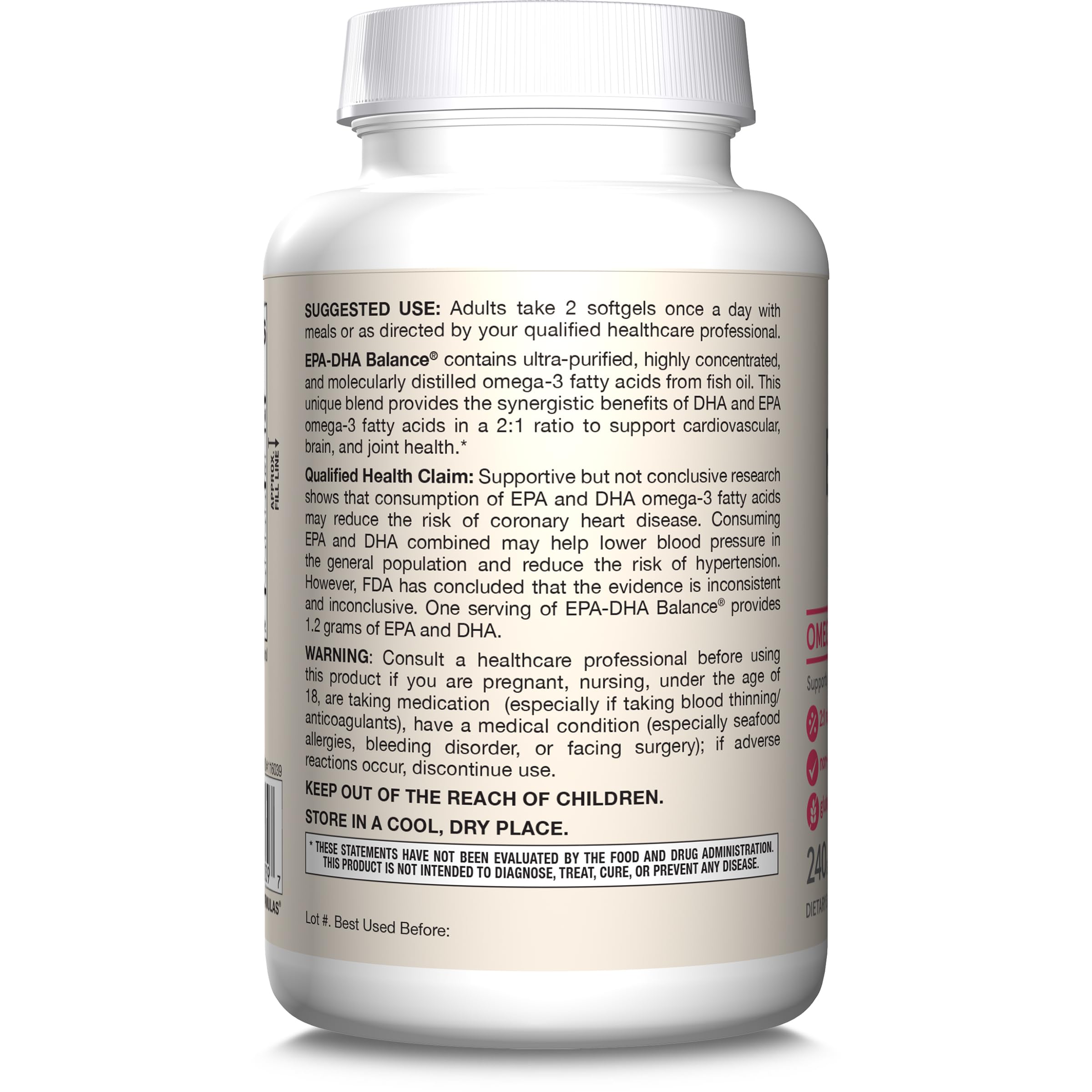 Jarrow Formulas EPA-DHA Balance, 1,200 mg Omega-3s, 240 Softgels | 120 Day Supply