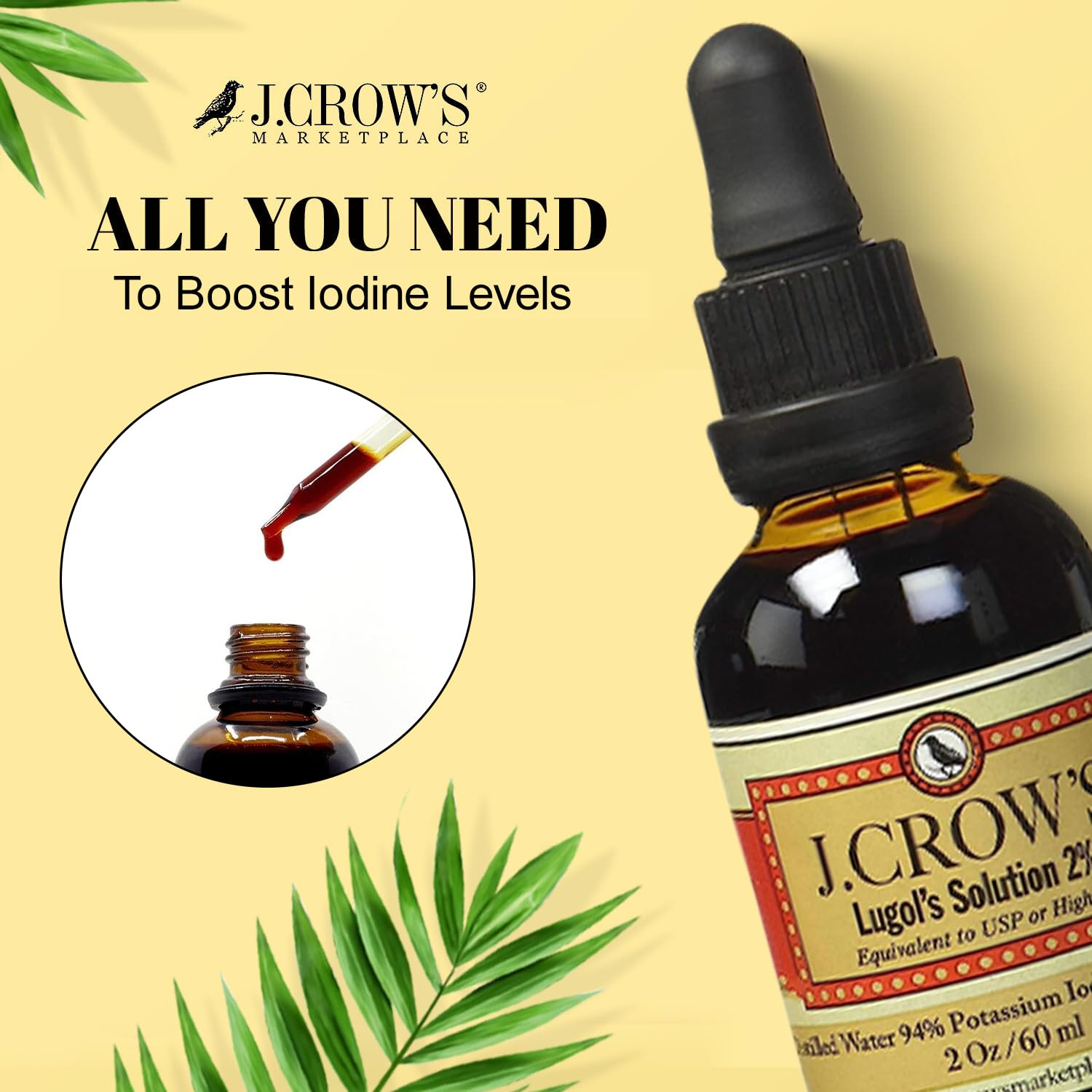 J.CROW'S Lugol's Solution 2% Iodine – 12 Bottle Bundle, Gluten & Alcohol-Free, No Expiration