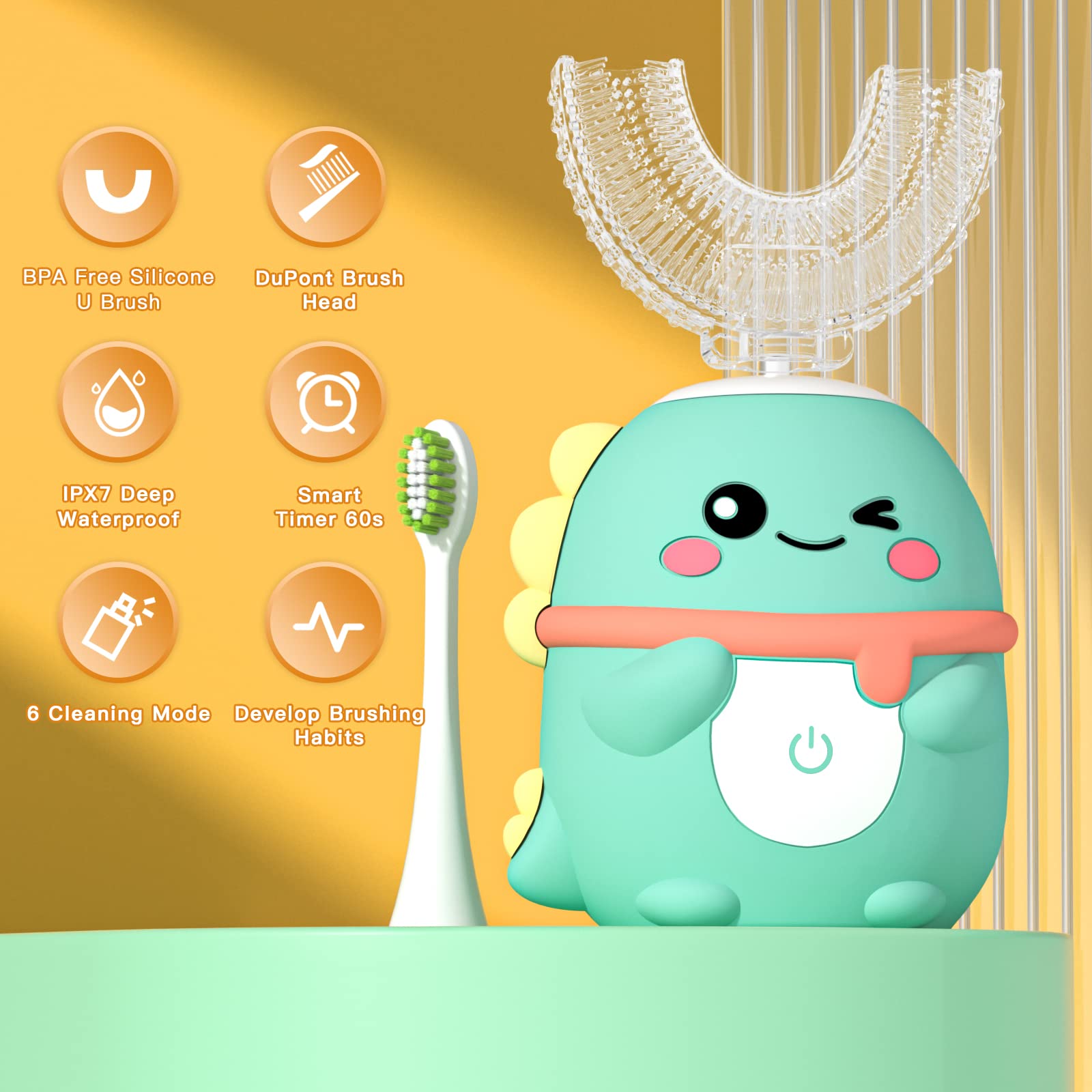 JIANLEJIA Kids U-Shaped Electric Toothbrush for Toddlers 2-12