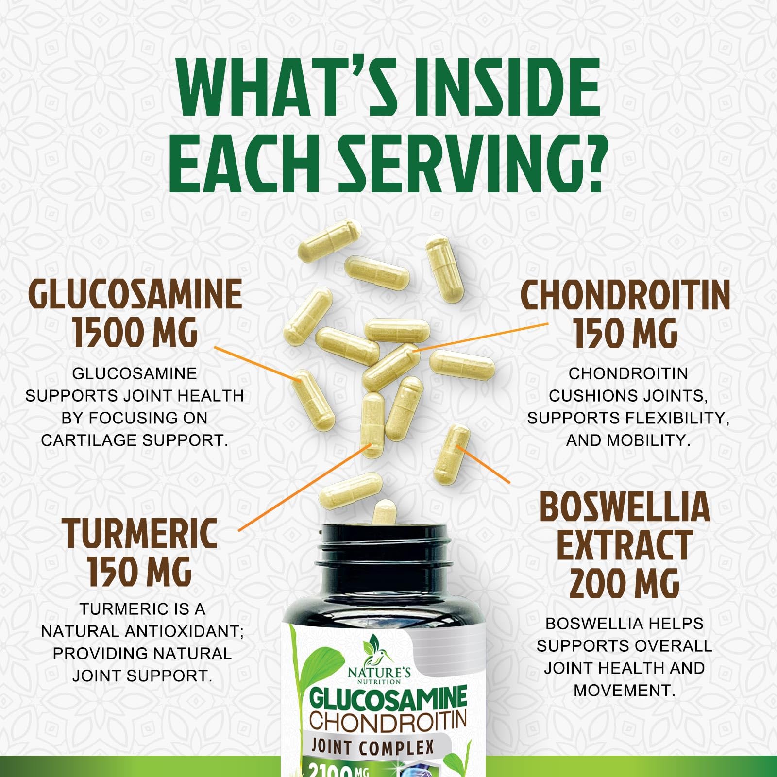 Glucosamine Chondroitin MSM 2100mg – 3x Strength Joint Support with Turmeric & Boswellia