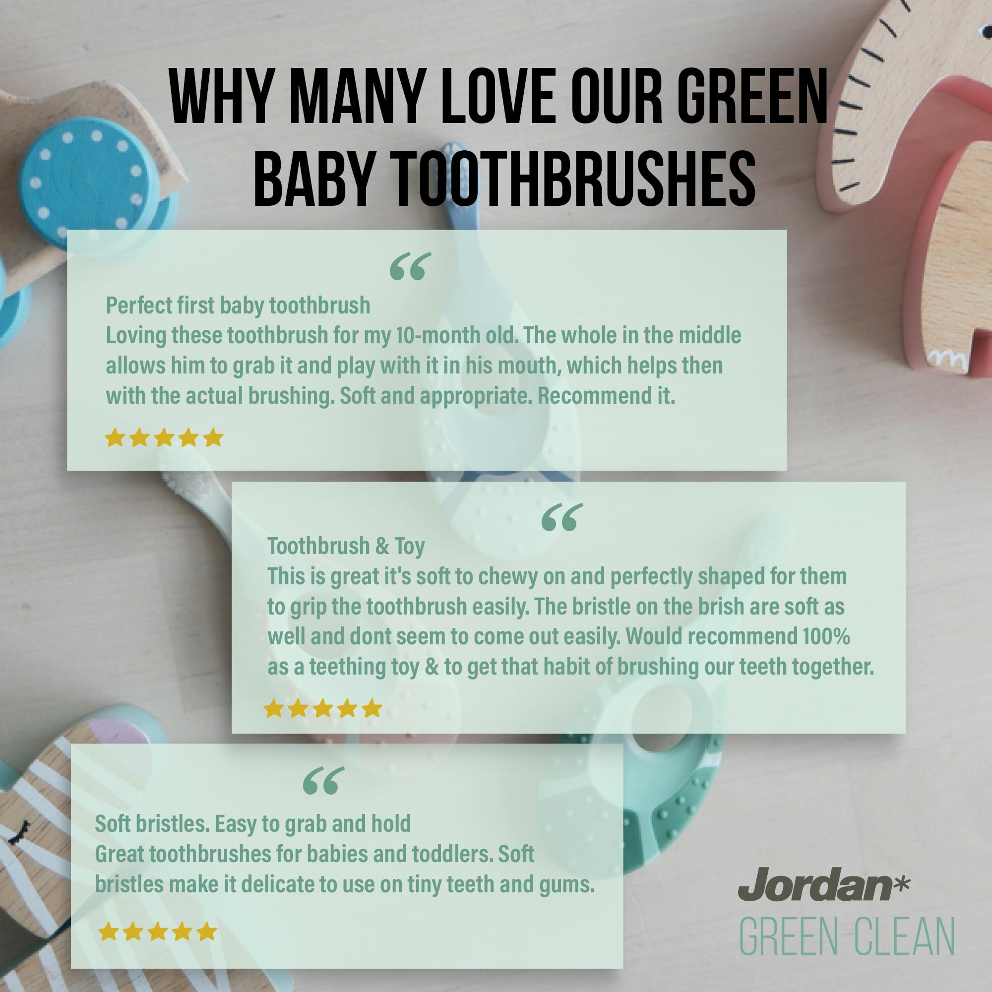 Jordan Green Clean Toddler Toothbrush – Pack of 3 (Step 1, 0-2 Years)