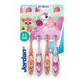 Jordan Step 2 Kids Toothbrush 3-5 Years - Soft Bristles - BPA Free - 4 Pack Pink & Yellow