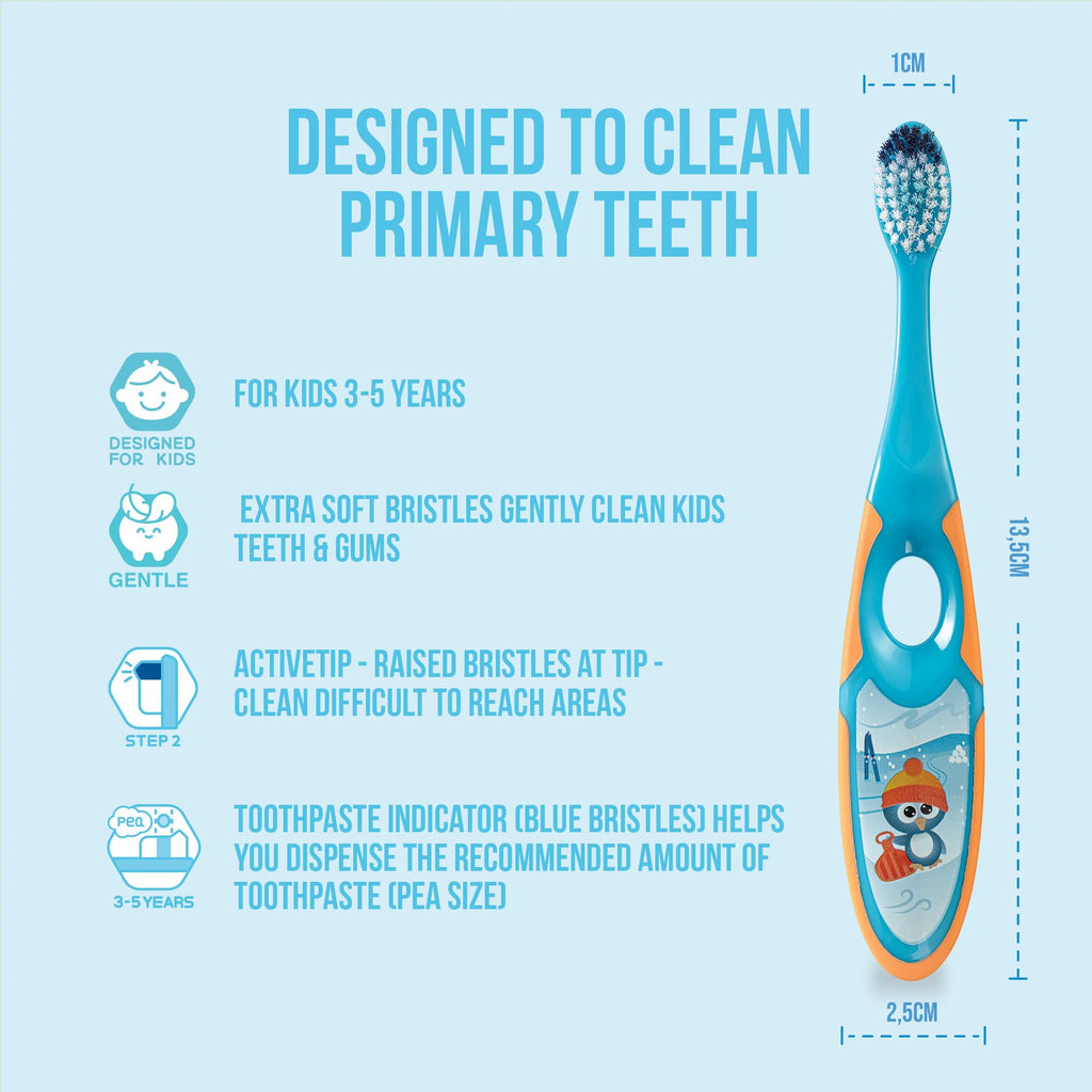 Jordan* | Step 2 Kids Toothbrush | 3-5 Years, Soft Bristles, BPA Free,4 Pack | Blue & Green