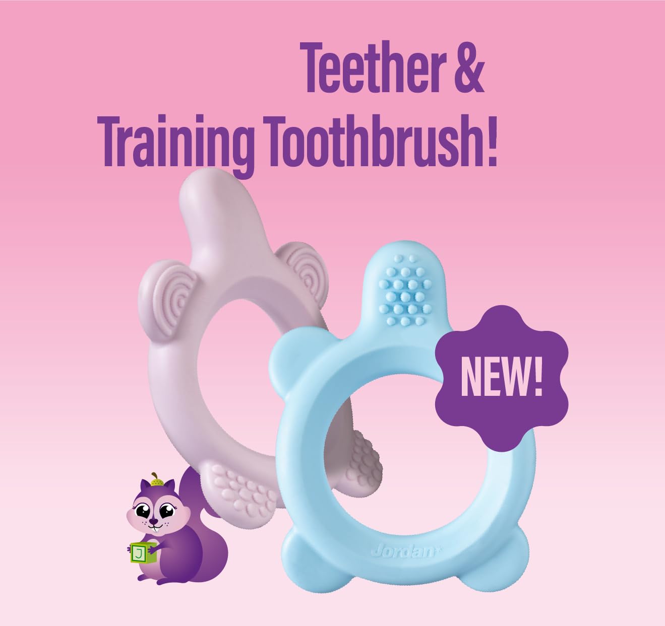 Jordan* ® Step 0 Teether & Training Toothbrush – BPA-Free 2-in-1 Baby Teether & Toothbrush (Pink)