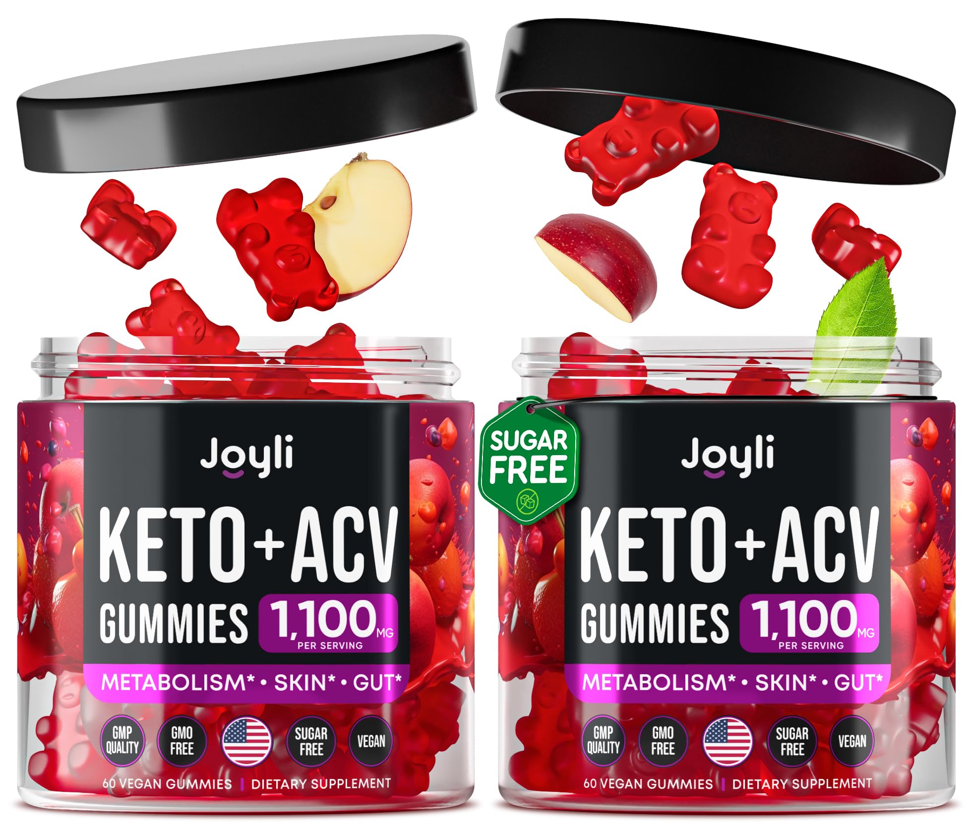 JOYLI Nutrition 2 Pack Advanced Keto ACV Gummies – Sugar Free Apple Cider Vinegar + Marshmallow Root, 120 Gummies