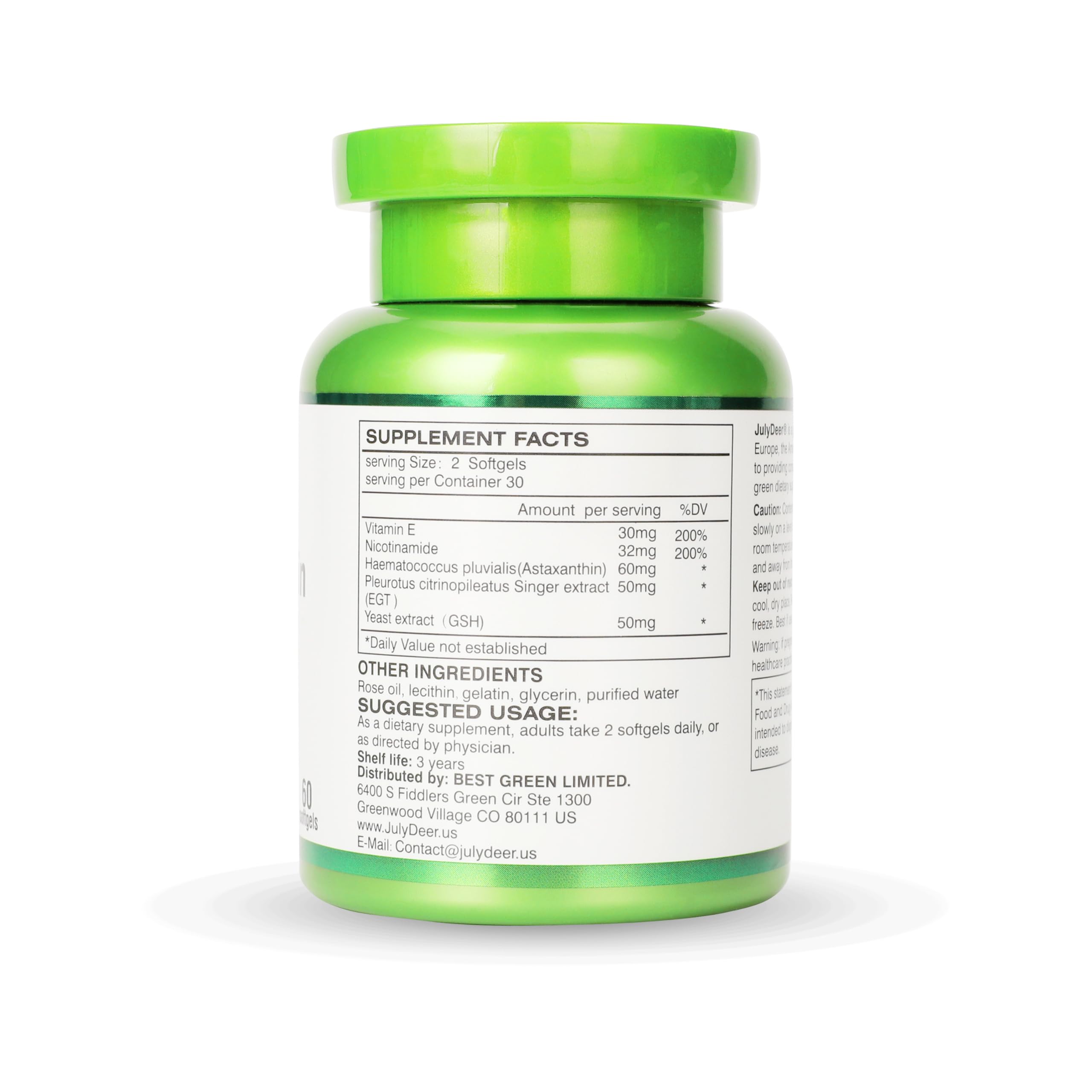 JulyDeer 2 Bottles Astaxanthin 6 mg with Nicotinamide Vitamin E Premium Antioxidant Supplement EGT GSH - for Skin, Eye, Joint & Immune System Health Cell Health & Energy丨5 in 1-120 Softgels