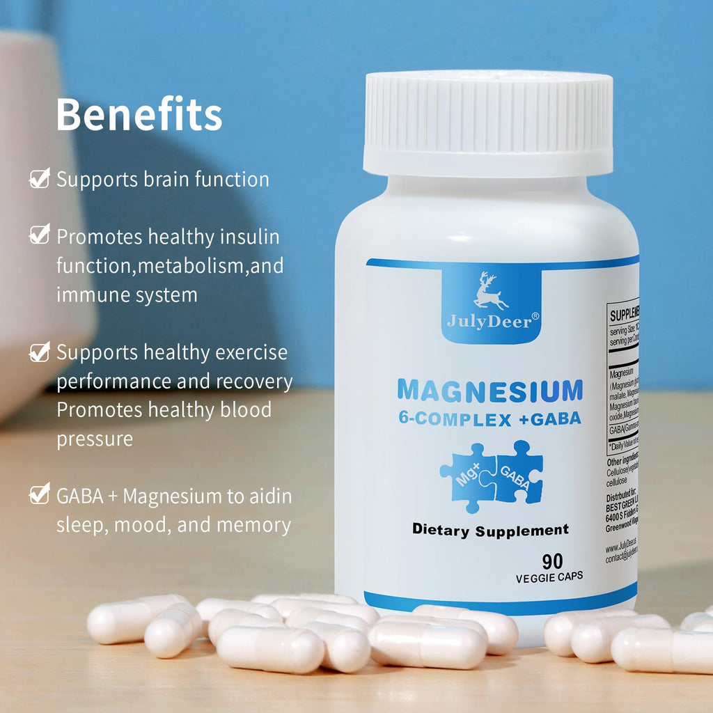 JulyDeer Sixfold Magnesium Complex – 350mg Magnesium Glycinate, Malate, Citrate, Taurine, Oxide, L-Threonate | 90 Vegan Capsules