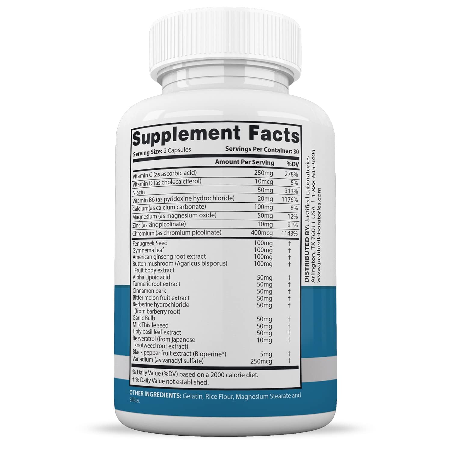 Justified Laboratories 2 Pack Glucotrust Max 1295MG Formula - 120 Capsules | Dietary Supplement