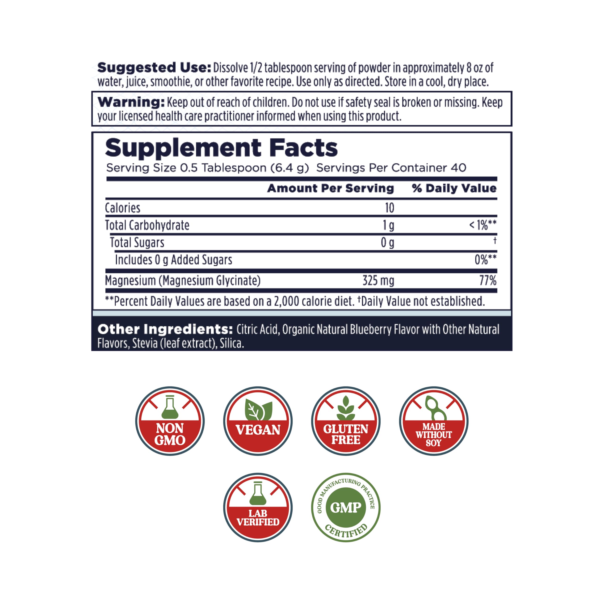 KAL Calming Magnesium Powder – Blueberry Flavor, High Absorption, Vegan, Gluten Free