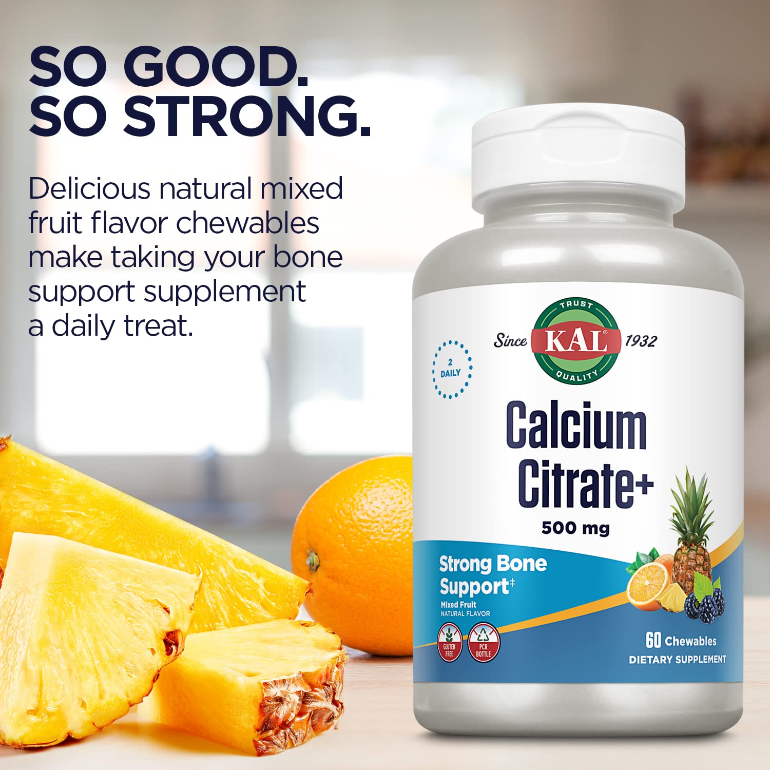KAL Calcium Citrate + Magnesium Chewables with Vitamin D3, 60 Count