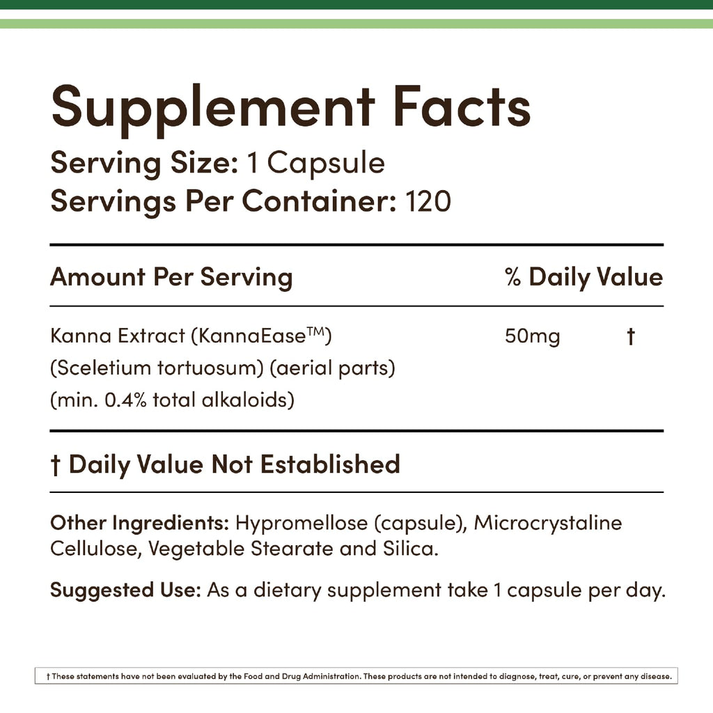 Kanna Extract Supplement 50mg (120 Capsules) - Relaxation & Peace of Mind | Non-GMO, Gluten Free, Vegan Safe | Double Wood