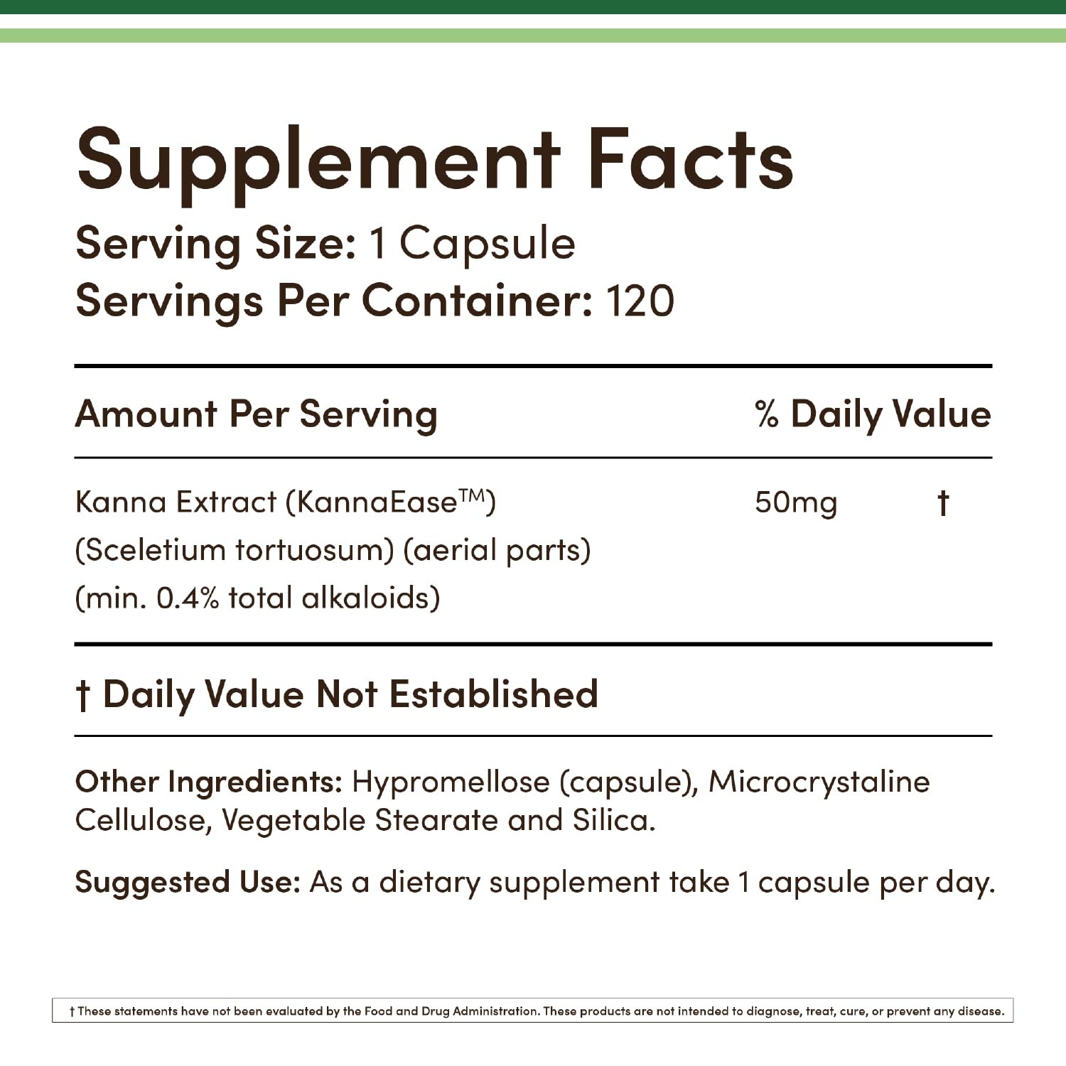 Kanna Extract Supplement 50mg (120 Capsules) - Relaxation & Peace of Mind | Non-GMO, Gluten Free, Vegan Safe | Double Wood