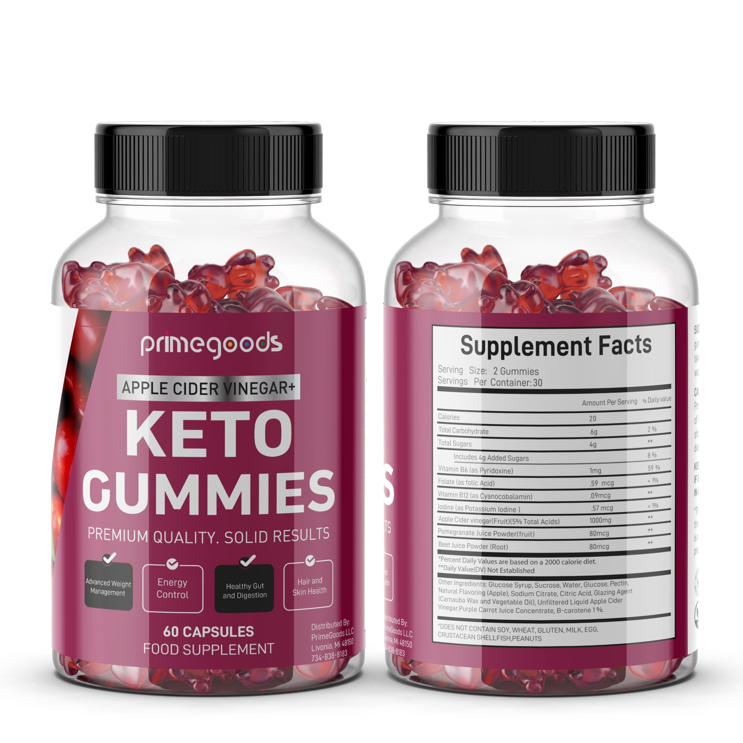 Keto ACV Gummies 1000mg – Apple Cider Vinegar with B6 & B12 for Weight Loss