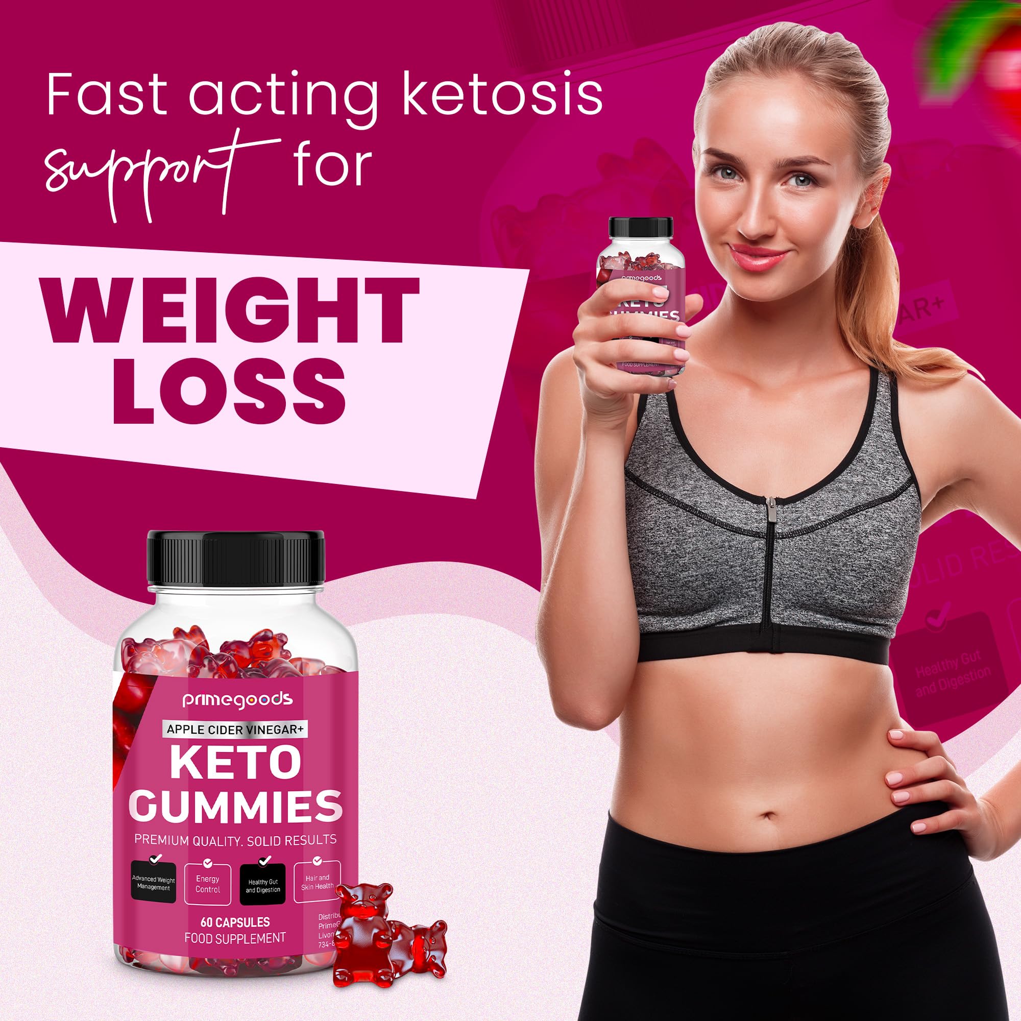 Keto ACV Gummies 1000mg – Apple Cider Vinegar with B6 & B12 for Weight Loss