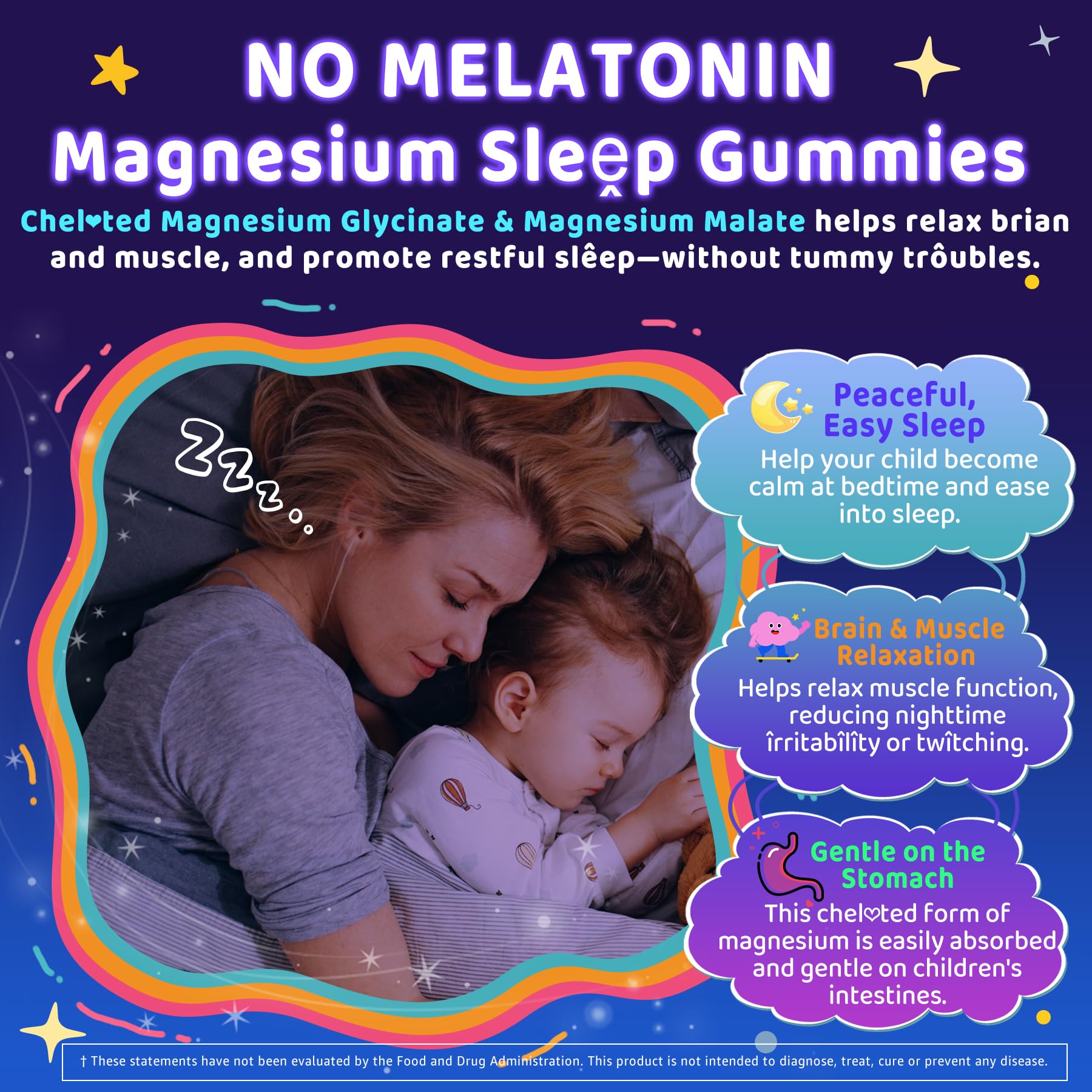 Kids Sleep Gummies - NO Melatonin Sleep Aid with Magnesium Glycinate, Magnesium Malate, L-Theanine, Lavender, B6, Zinc, D3K2 | 2-Pack