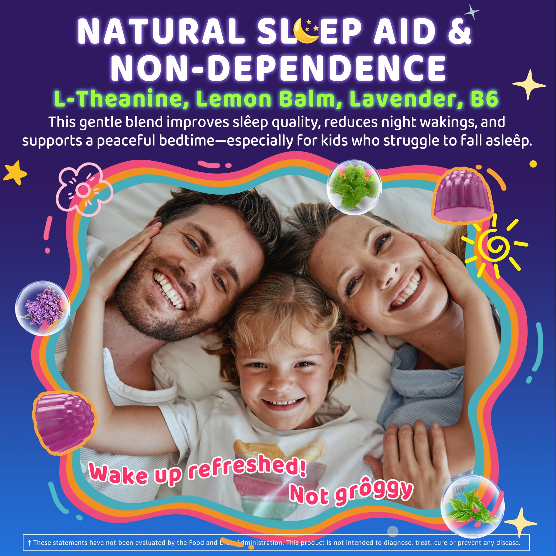 Kids Sleep Gummies - NO Melatonin Sleep Aid with Magnesium Glycinate, Magnesium Malate, L-Theanine, Lavender, B6, Zinc, D3K2 | 2-Pack