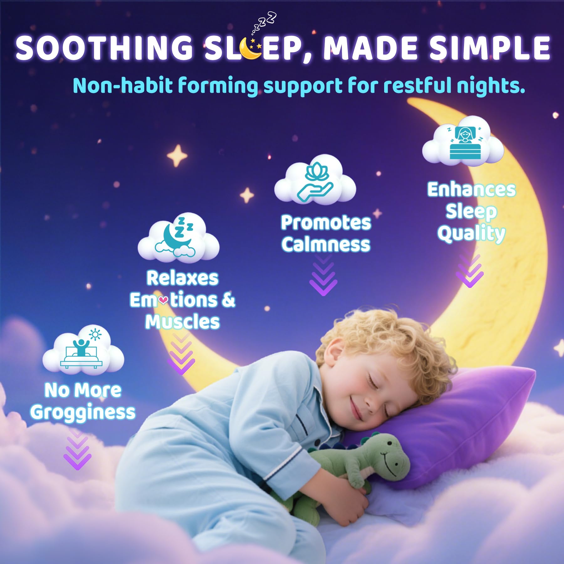 Kids Sleep Gummies - NO Melatonin Sleep Aid with Magnesium Glycinate, Magnesium Malate, L-Theanine, Lavender, B6, Zinc, D3K2 | 2-Pack