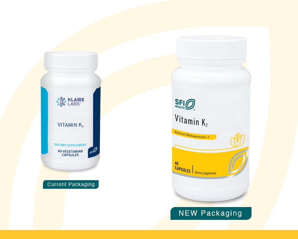 Klaire Labs SFI Health Vitamin K2 MK-7 50 mcg - No Soy, Gluten or Dairy (60 Capsules)