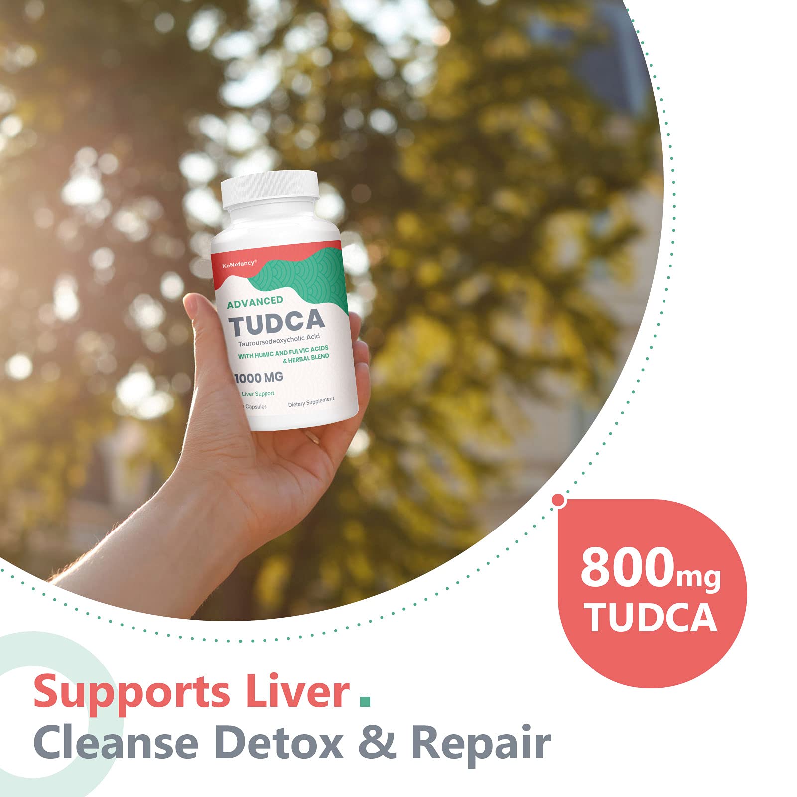 KoNefancy TUDCA Liver Support 1000 mg – Detox with Milk Thistle, Fulvic/Humic, 60 Vegan Capsules