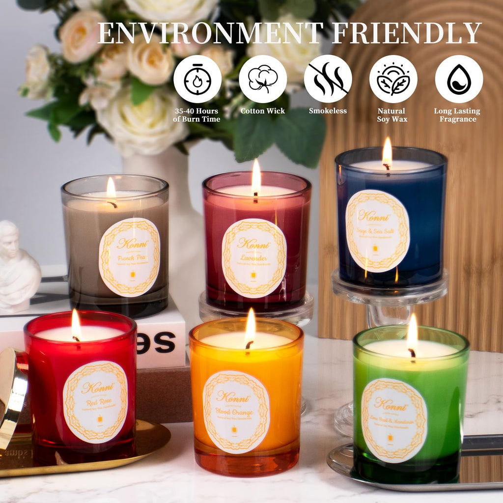 KONNI Scented Candles – Sage Sea Salt Soy Jar Candle, 7.4oz, 40h Burn