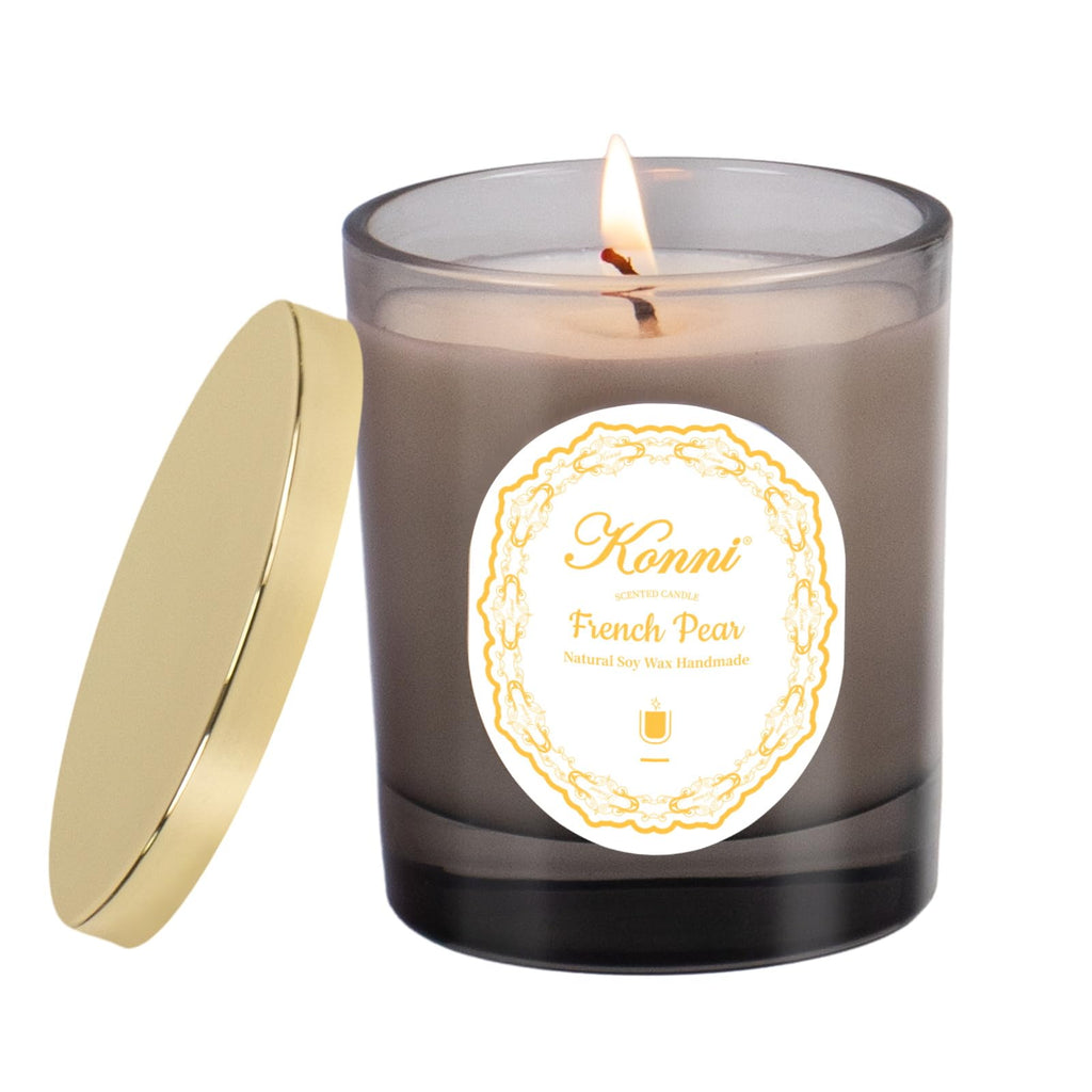 KONNI Scented Candles - Aromatherapy Candle, 7.4oz Natural Soy Wax Jar, 40-Hour Burn, French Pear