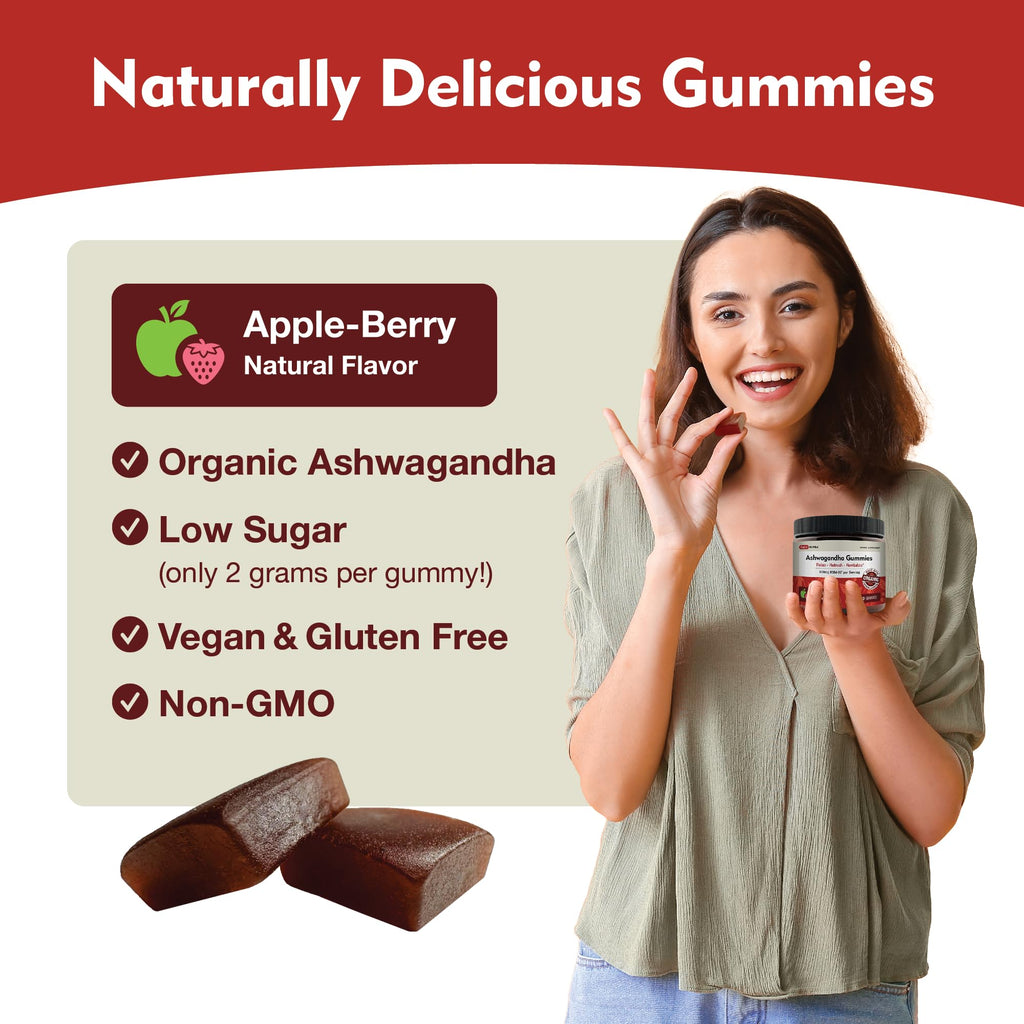 KSM-66 Ashwagandha Gummies – 600mg Organic Root Extract per Serving | Apple-Berry Flavor | Supports Relaxation, Focus & Energy (60 Gummies)