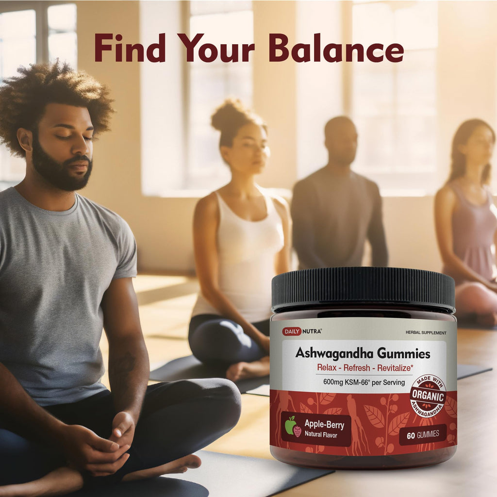 KSM-66 Ashwagandha Gummies – 600mg Organic Root Extract per Serving | Apple-Berry Flavor | Supports Relaxation, Focus & Energy (60 Gummies)