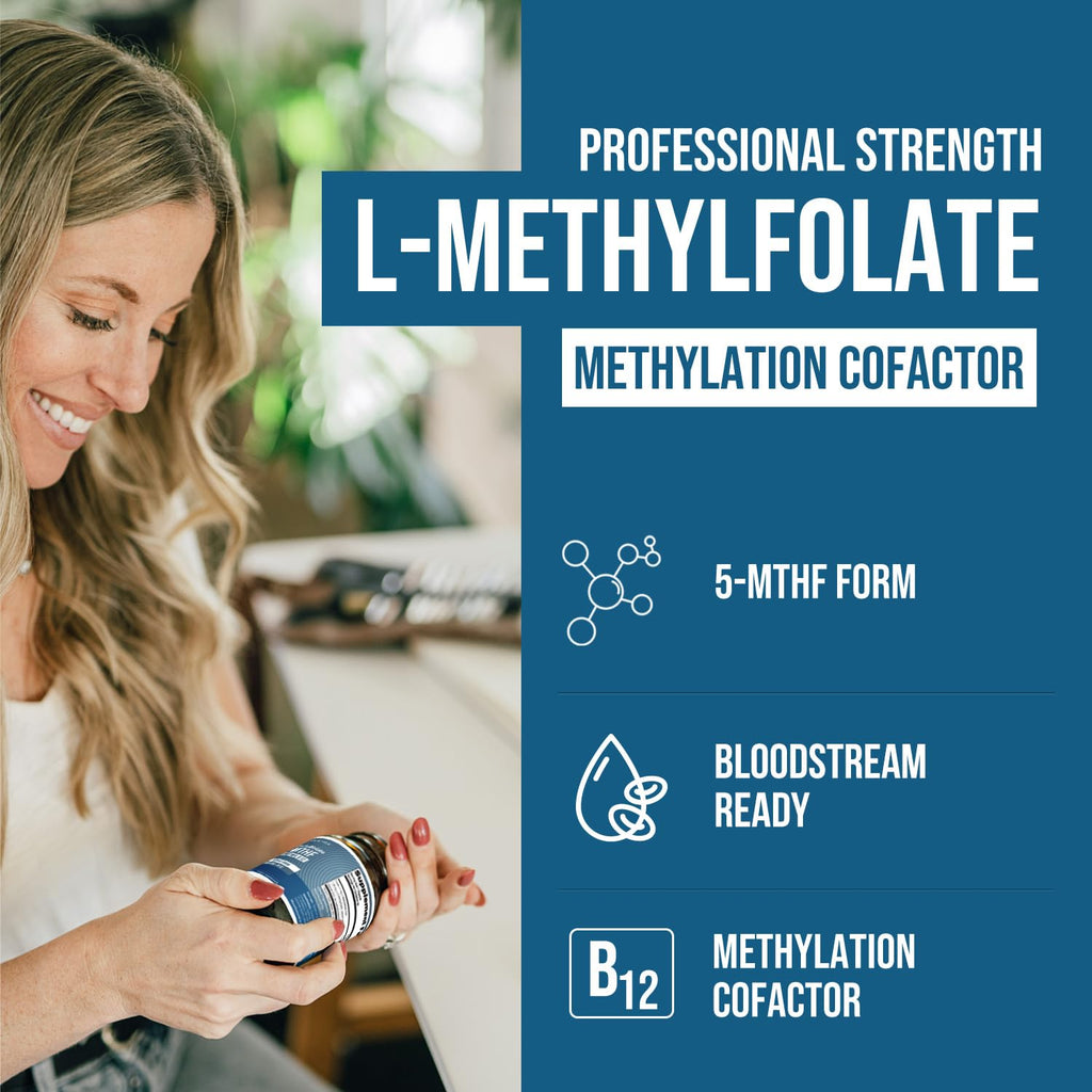 L-Methyl Folate 1000 mcg + Methyl B12 Cofactor – 5-MTHF (60 Servings)