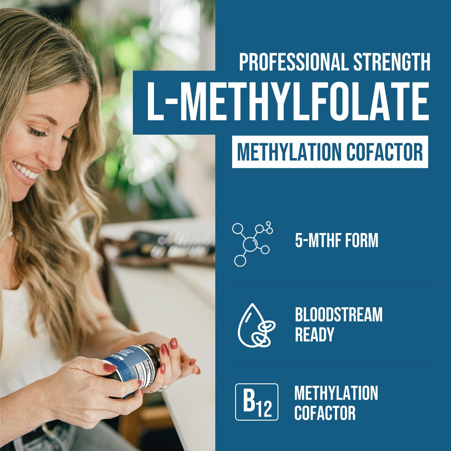 L-Methyl Folate 1000 mcg + Methyl B12 Cofactor – 5-MTHF (60 Servings)