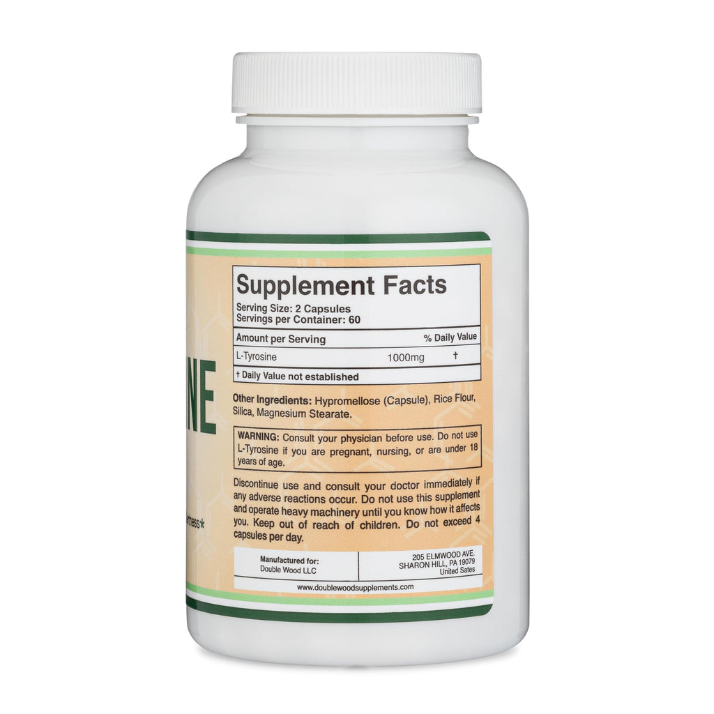 L-Tyrosine 1,000mg per Serving | 120 Veggie Capsules | Double Wood