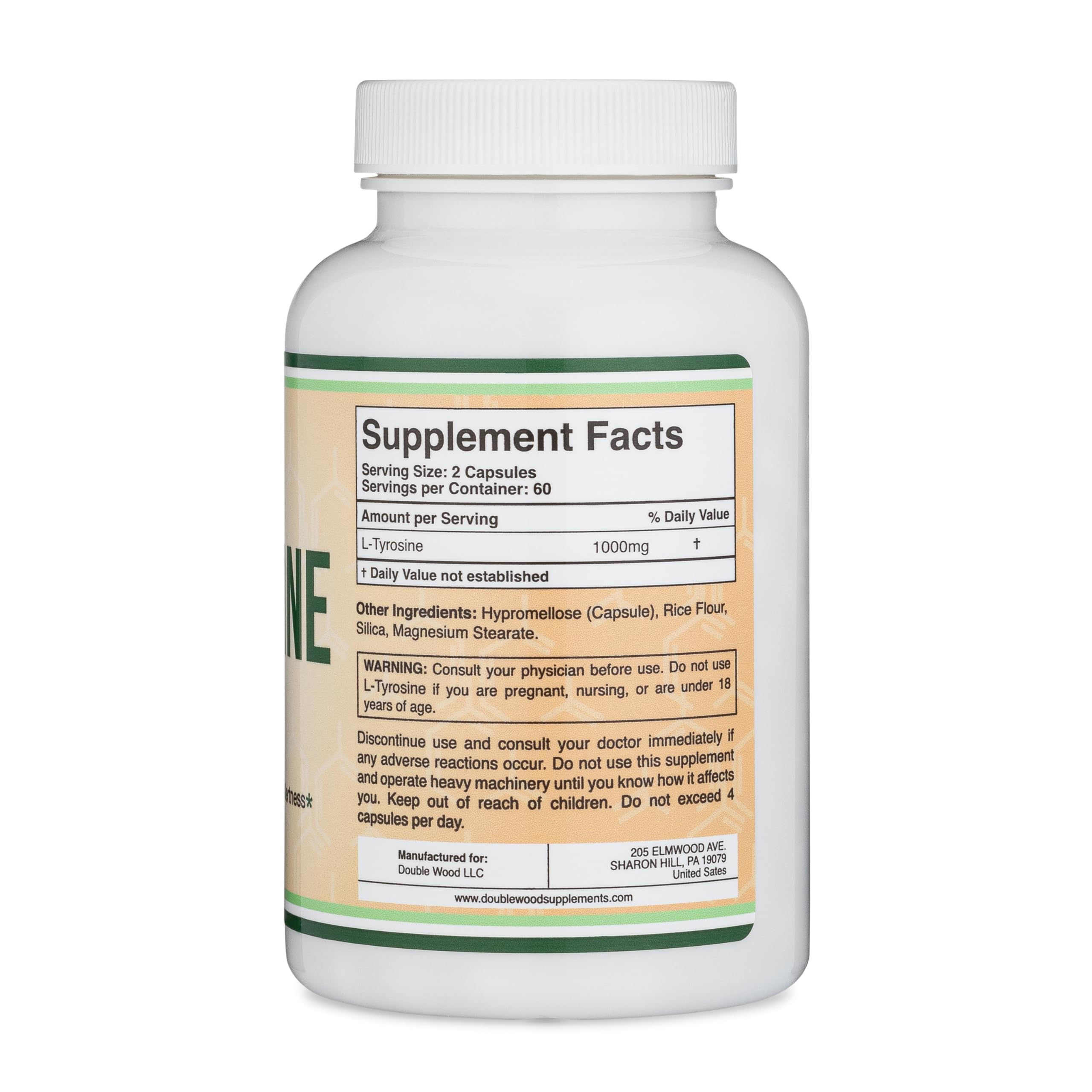 L-Tyrosine 1,000mg per Serving | 120 Veggie Capsules | Double Wood