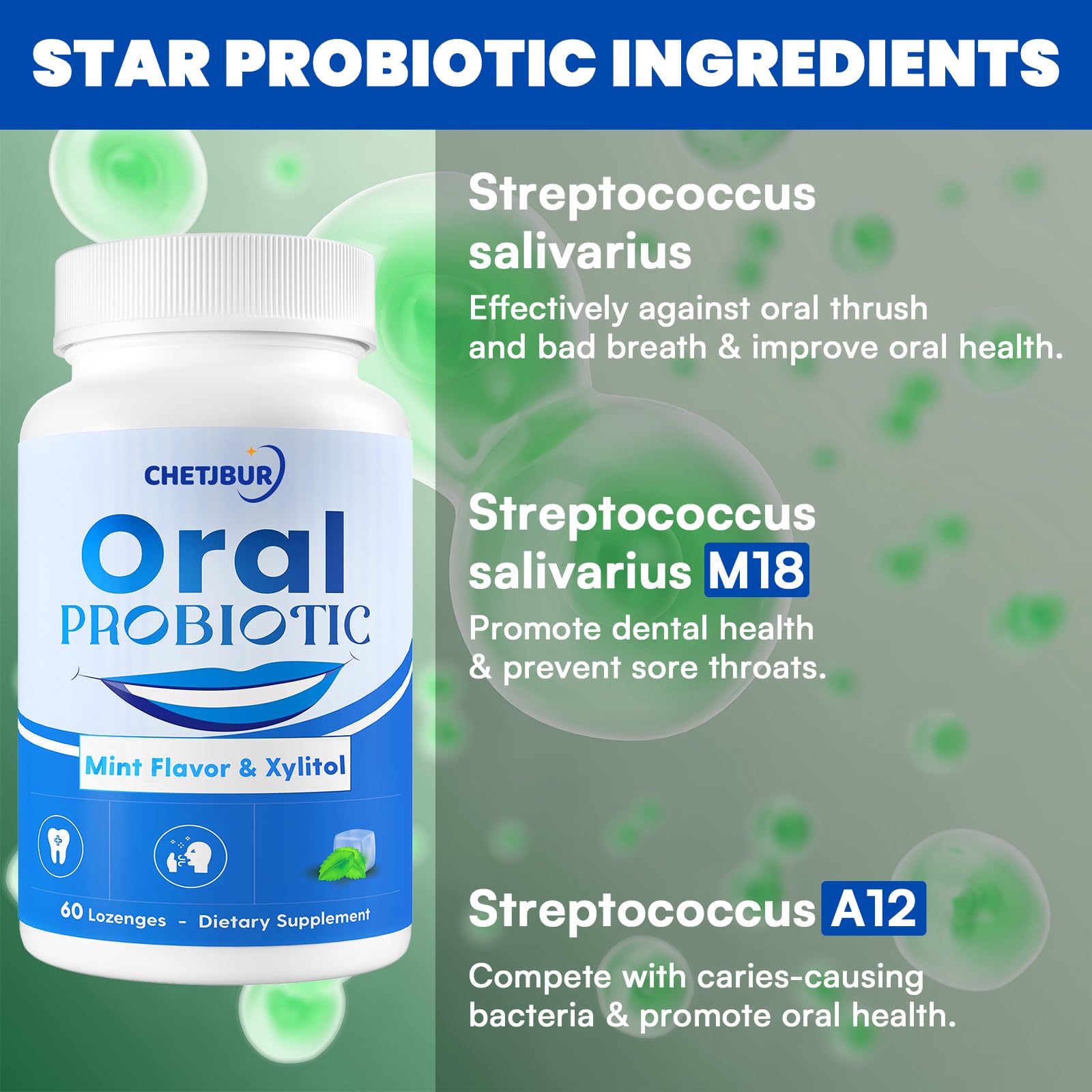 Oral Probiotics 11B CFU with M18 & A12 – Gum Health & Fresh Breath