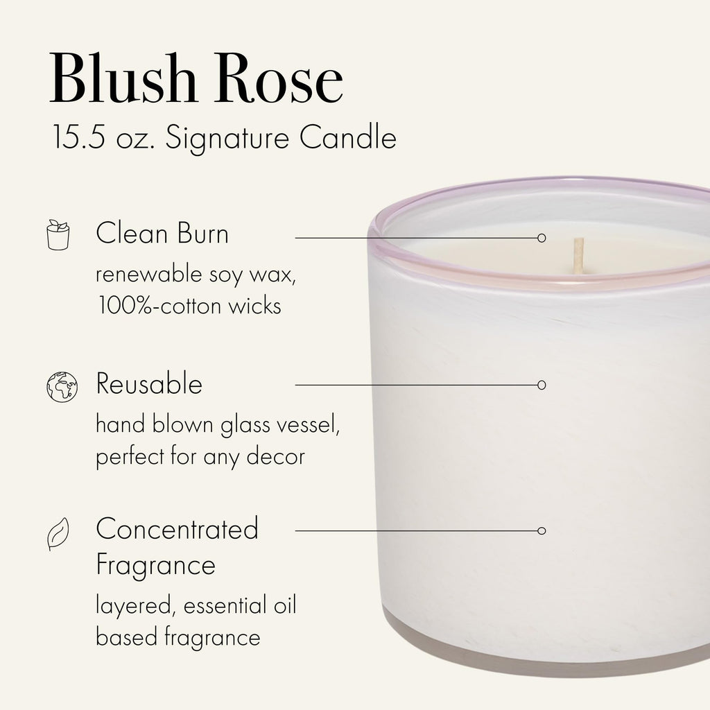LAFCO New York Signature Candle – Blush Rose (15.5 oz, 90-Hour Burn Time)