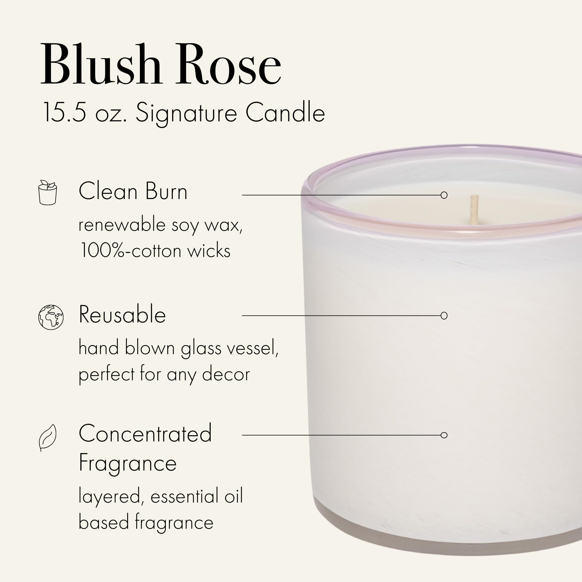 LAFCO New York Signature Candle – Blush Rose (15.5 oz, 90-Hour Burn Time)